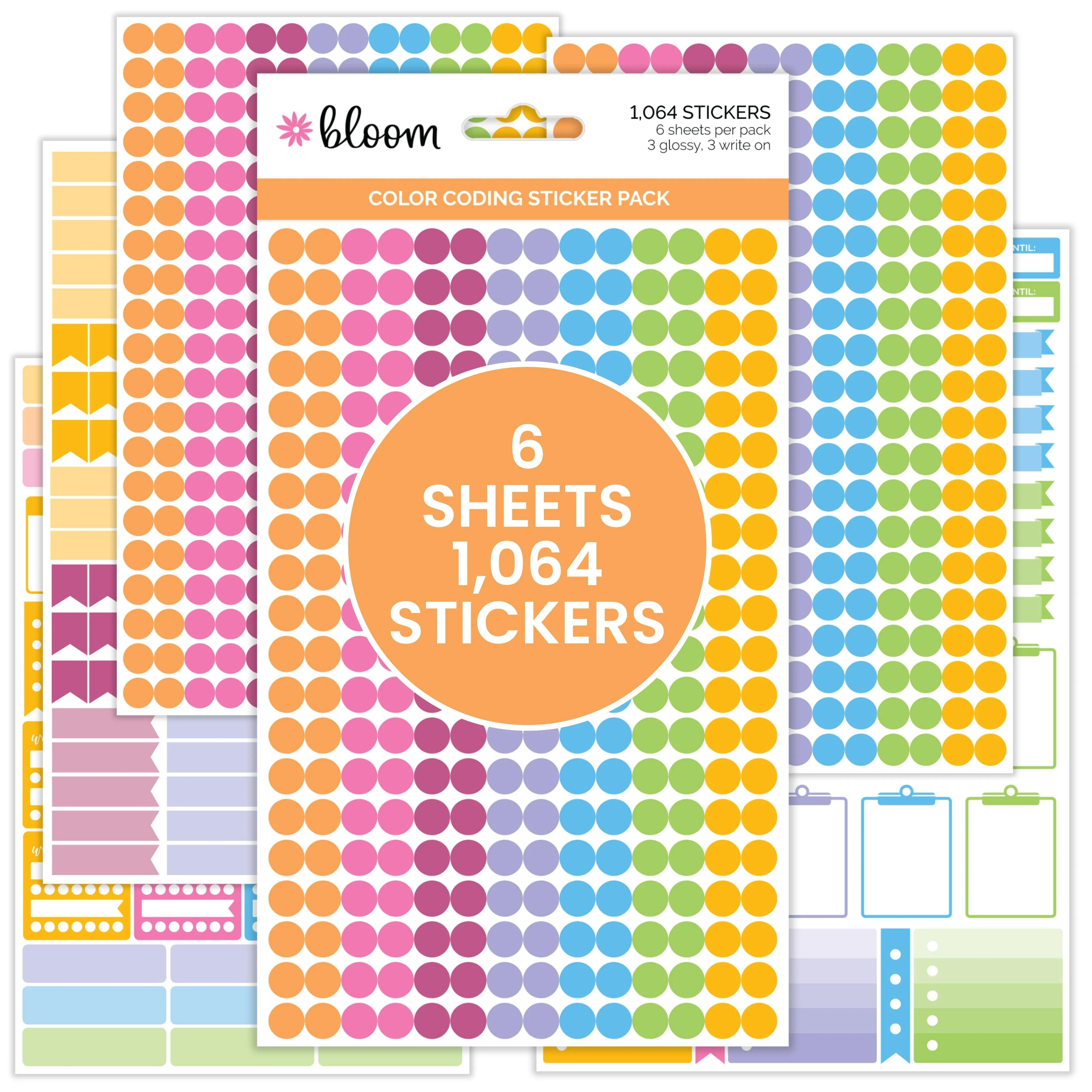 bloom daily planners Color Coding Planner Stickers - 1/4" Dot Labels - Six Sheets, 1000+ Stickers Per Pack!