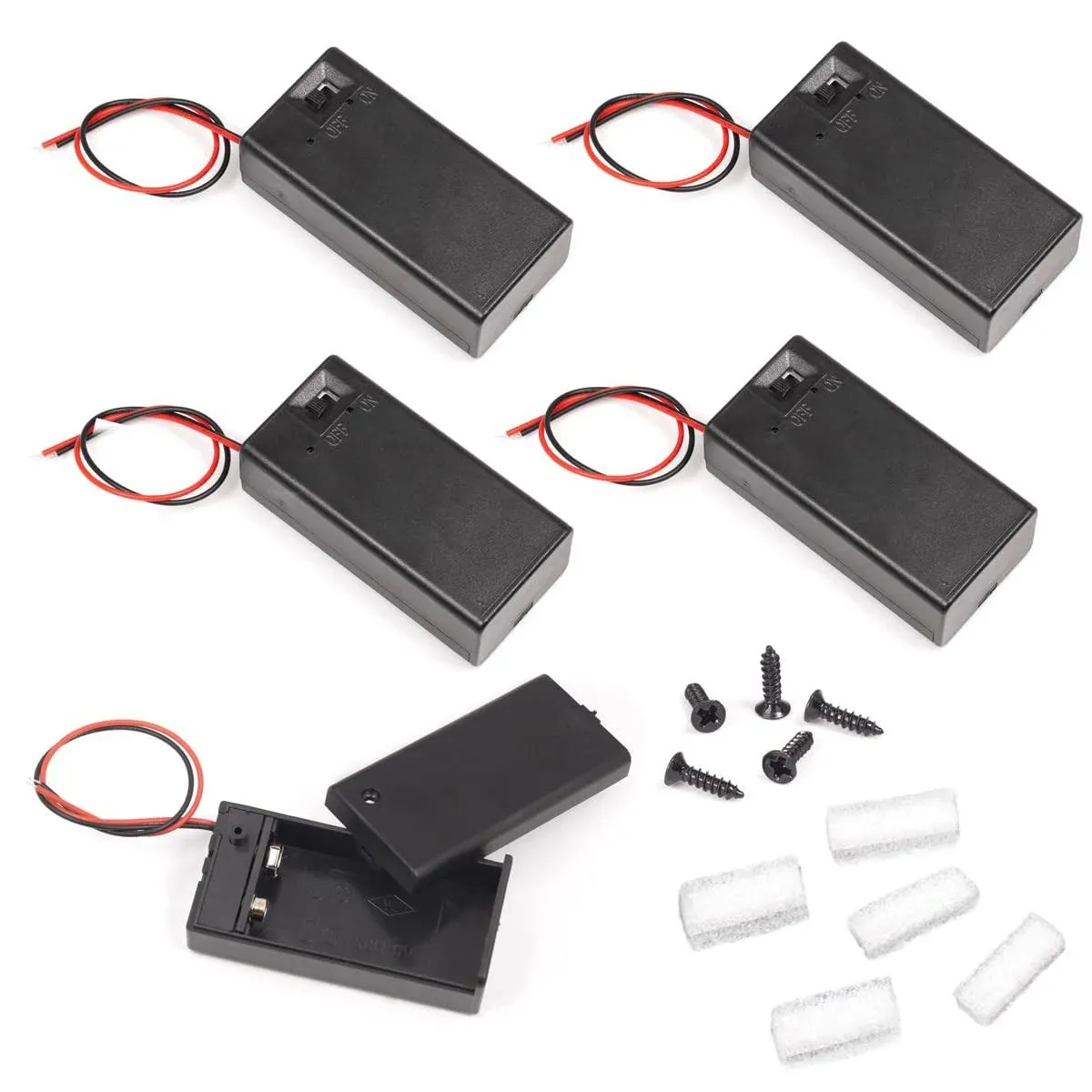 LAMPVPATH (Pack of 5) 9V Battery Holder, 9 Volt Battery Holder with Switch, 9V ...