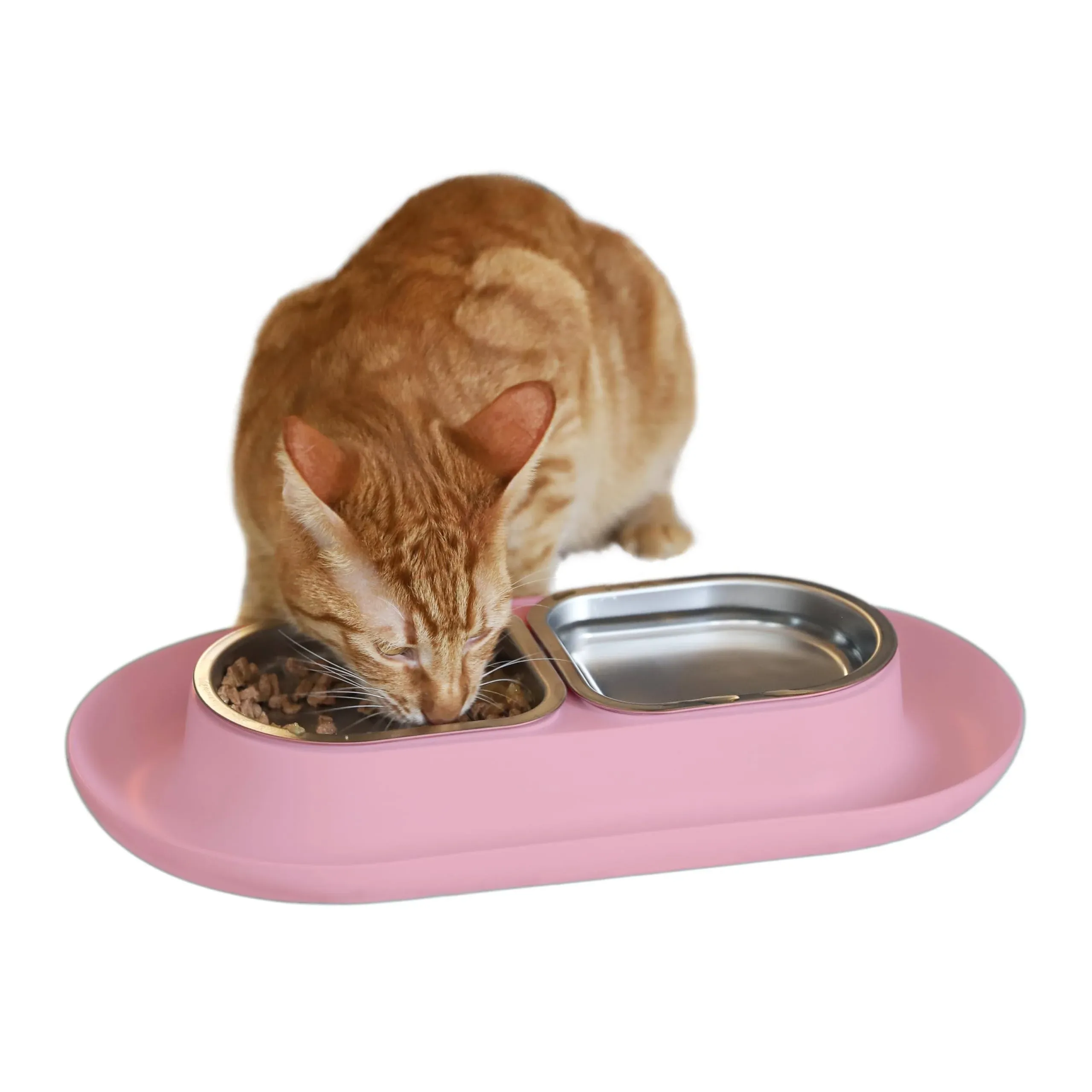 Hepper NomNom - Spill Proof Elevated Cat Bowls for Food and Water - Whisker Relief Cat Bowl + Raised Cat Food Bowls: a Safe Cat Dish for Messy Cats - Stainless Steel Cat Bowl Station (Pink)