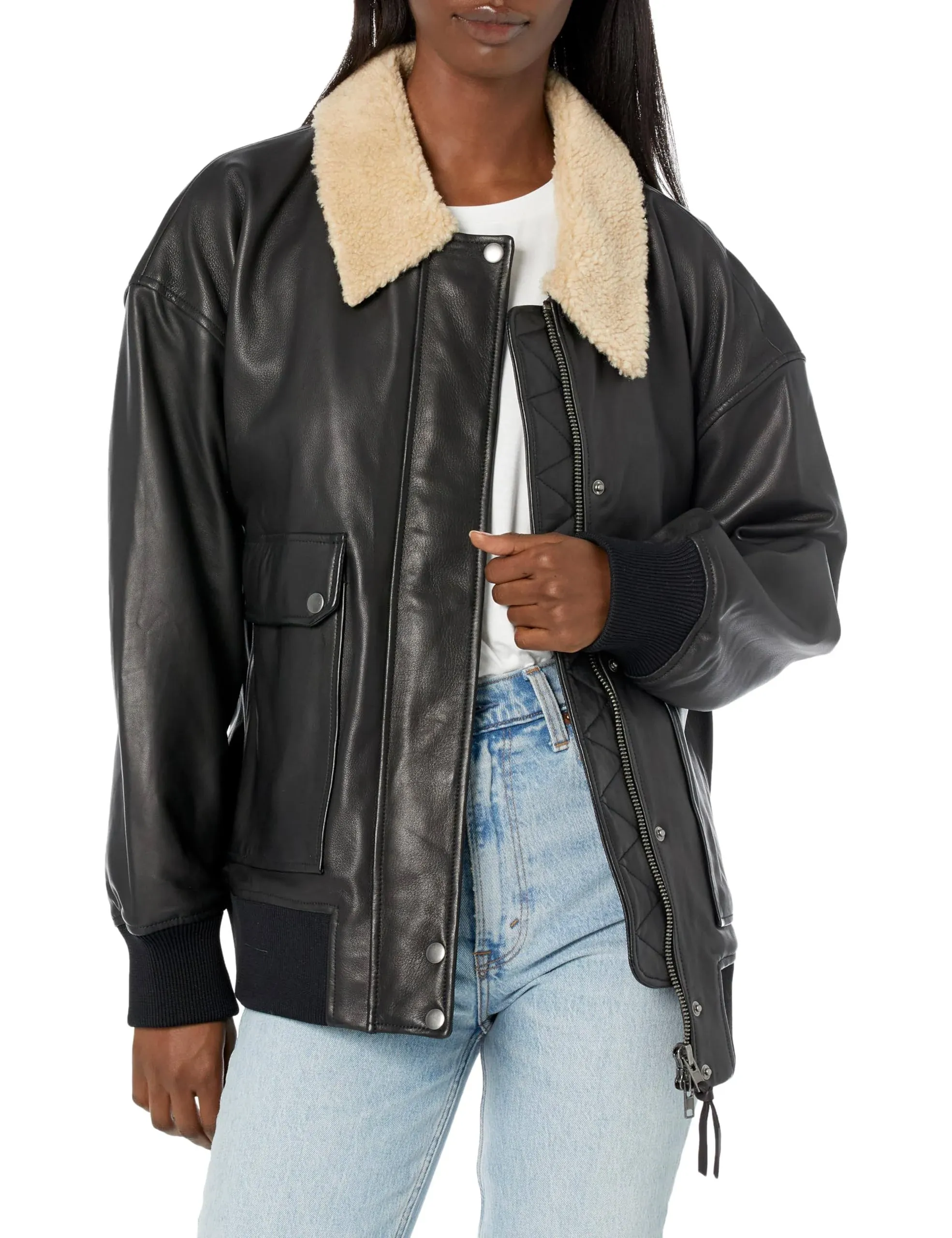 Hudson Jeans Women's Oversized Leather Bomber Jacket