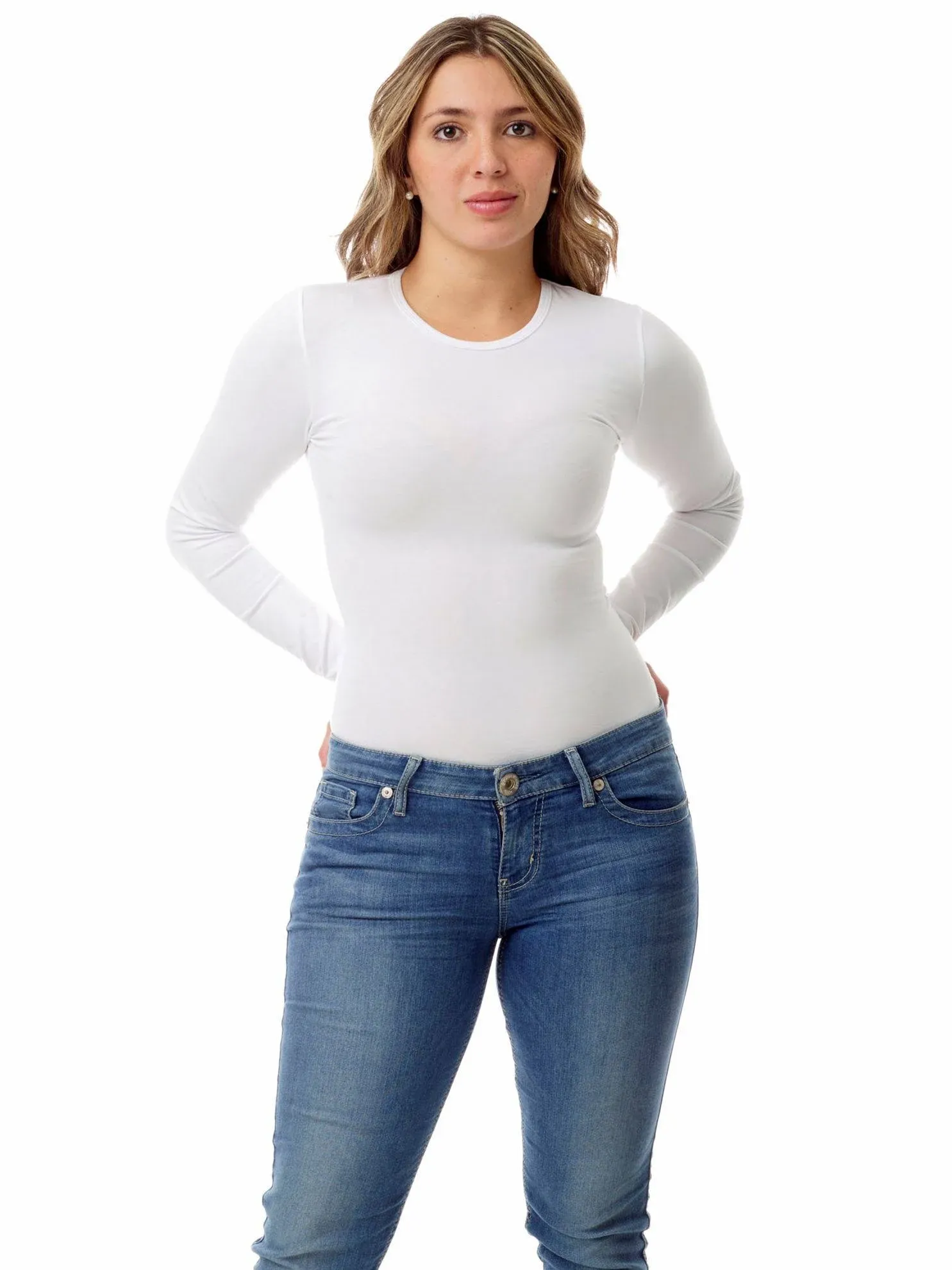 UNDERWORKS Woman&#039;s Ultra Light Cotton Spandex Long Sleeve White Top Size Medium