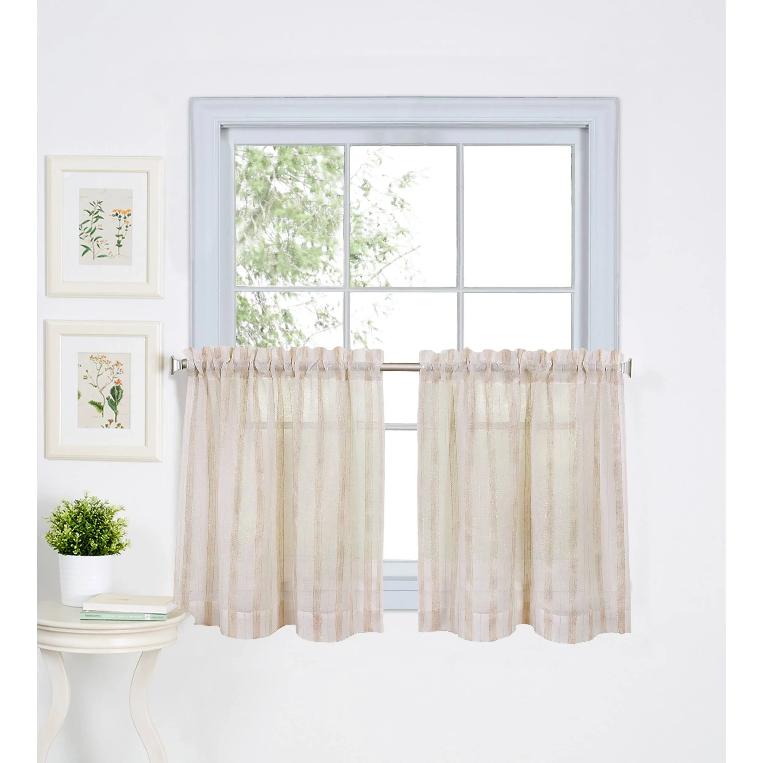 Linen Stripe Kitchen Curtain Tier Set - Contemporary - Valances - by Elrene Home Fashions | Houzz