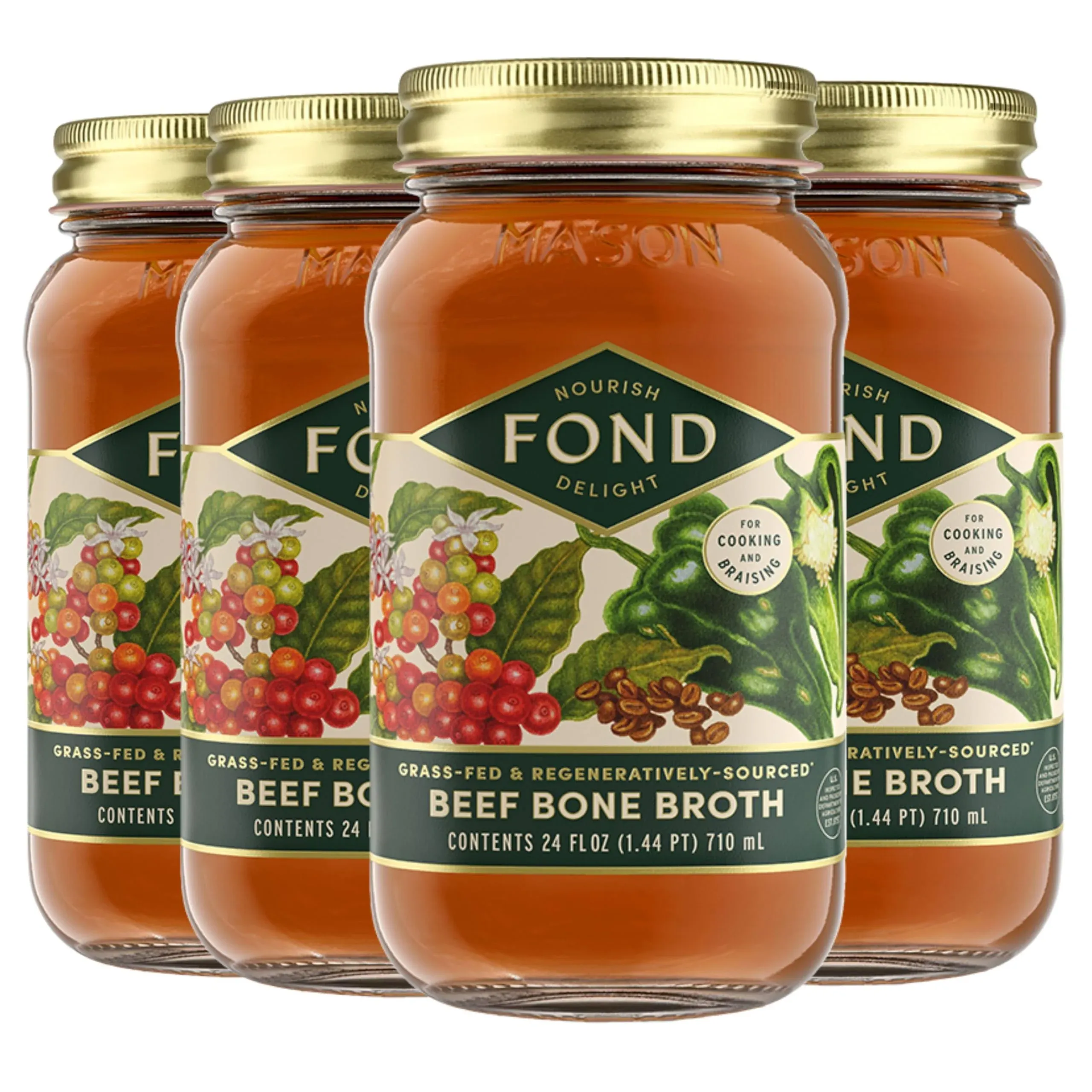 Fond Grassfed Regenerative Beef Bone Broth Infused with Organic Roasted Poblanos