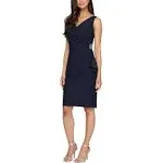 ALEX EVENINGS Navy Blue Embellished Side Ruched Cocktail Dress