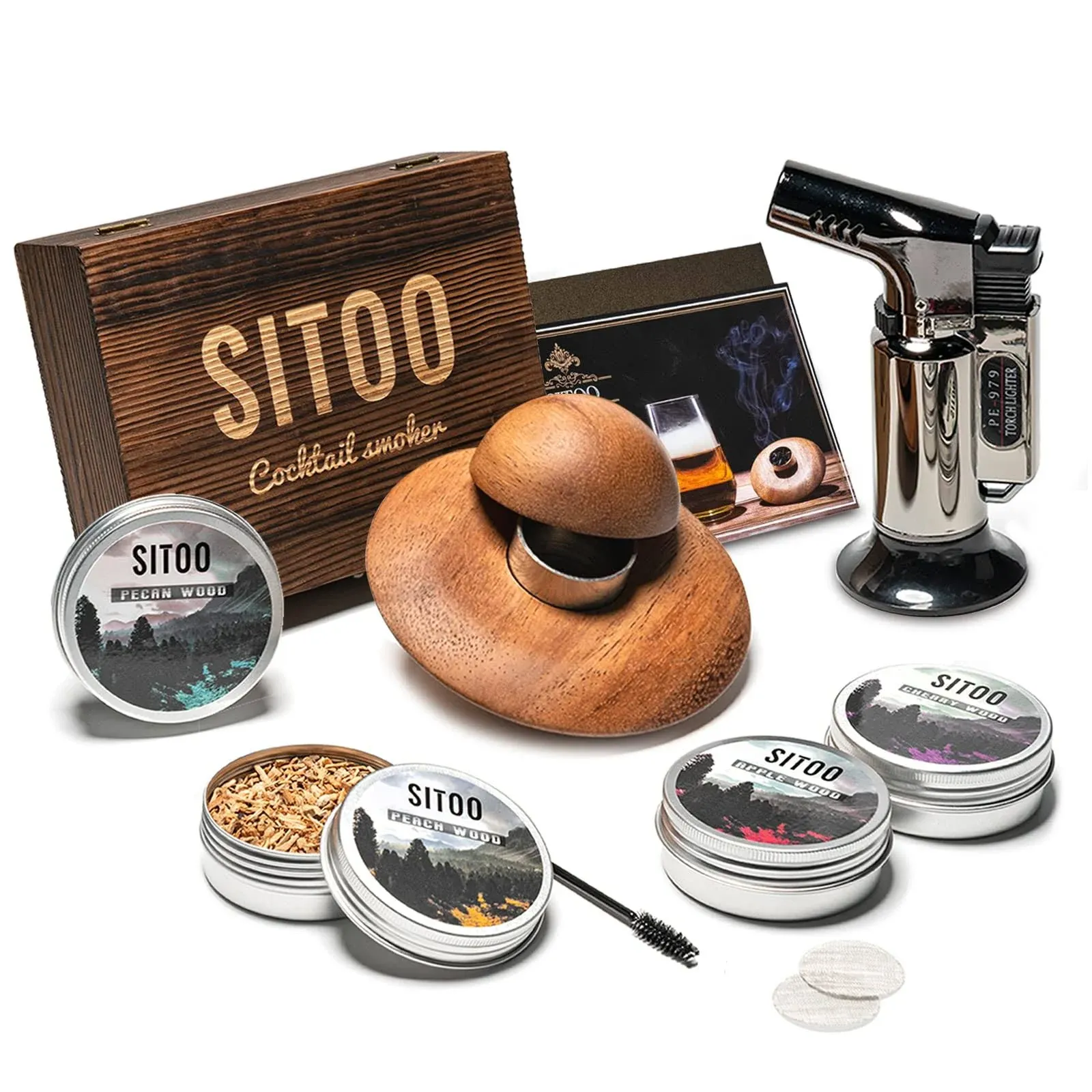 Cocktail Smoker Kit with Torch, Wood Chips for Whiskey and Bourbon - Drink Smoker for Smoke Infusion in Cocktails and Drinks - Gift for Whiskey Lover, Dad, Husband