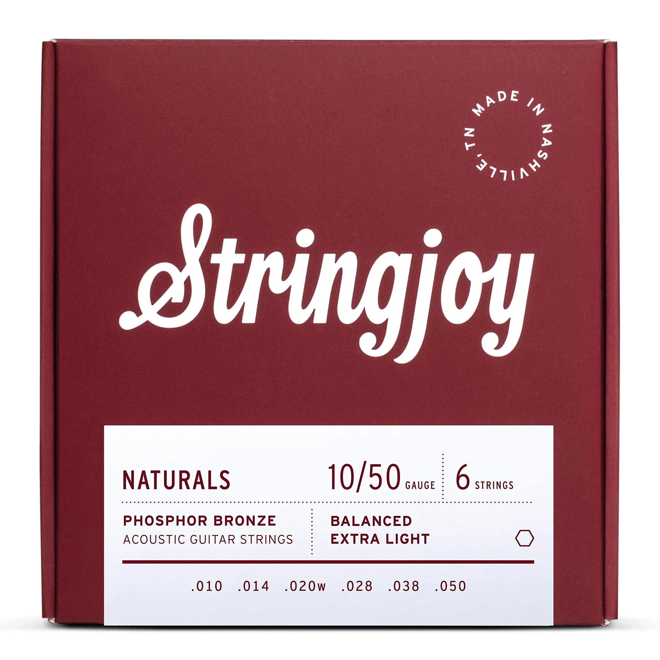 Stringjoy Naturals Extra Light Gauge (10-50) Phosphor Bronze Acoustic Guitar Strings | Reverb