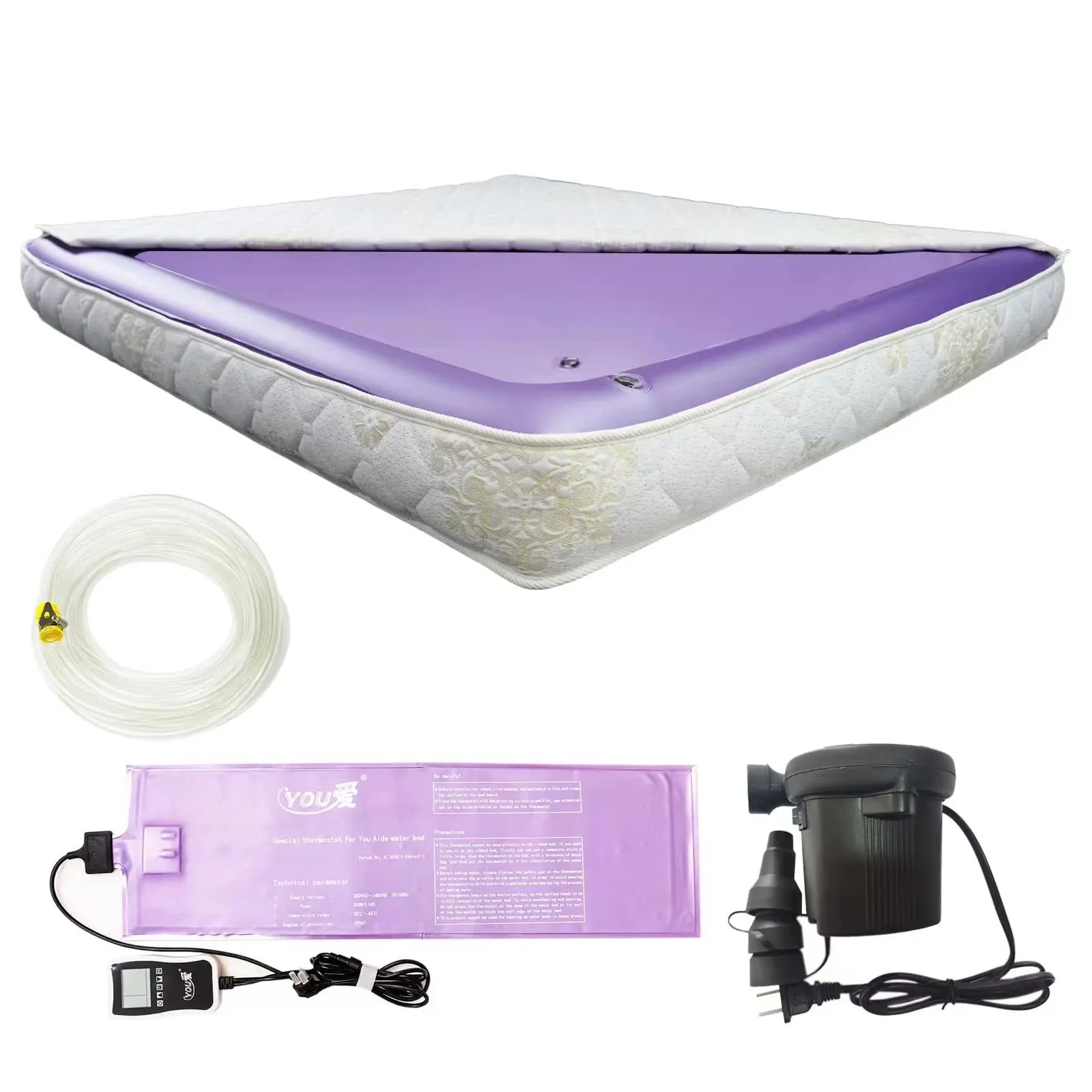 Waterbed Free Flow Full Wave Mattress Softside Water Bed Mattress Heater Thermostat Waterbed Set Easy to Use Suitable for Home