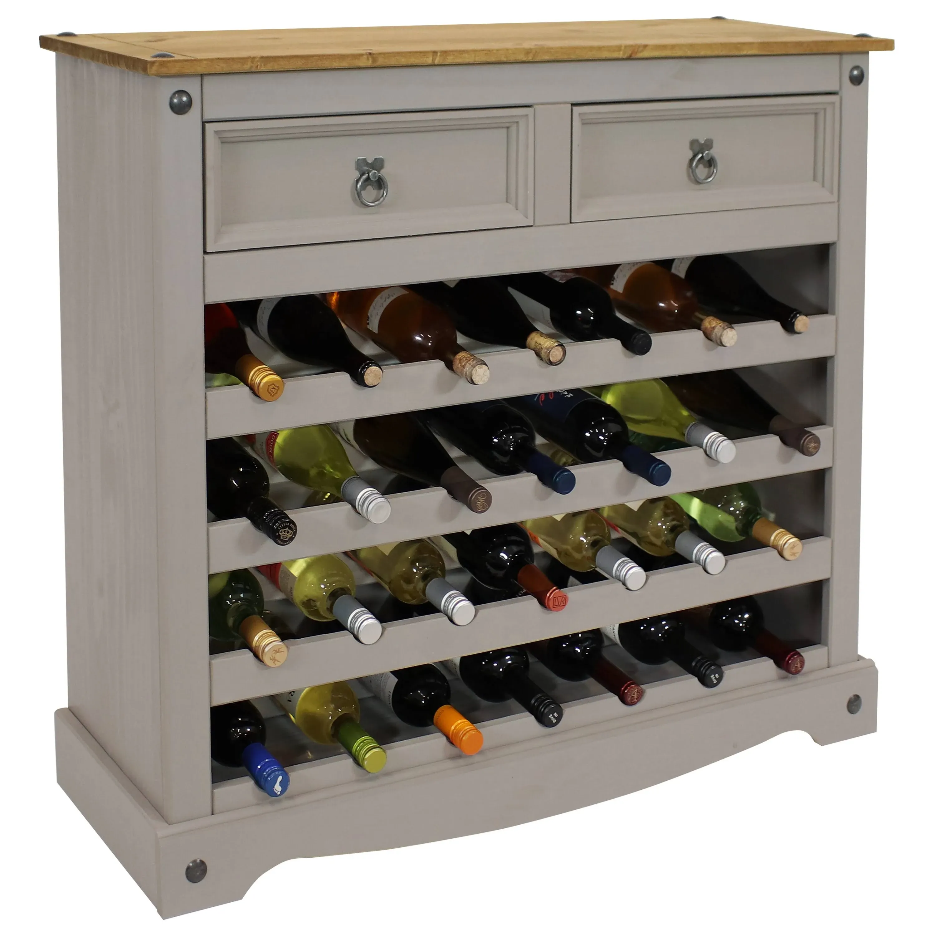 Sunnydaze 28-Bottle Freestanding Wine Rack - Solid Pine - Gray - 34.5"