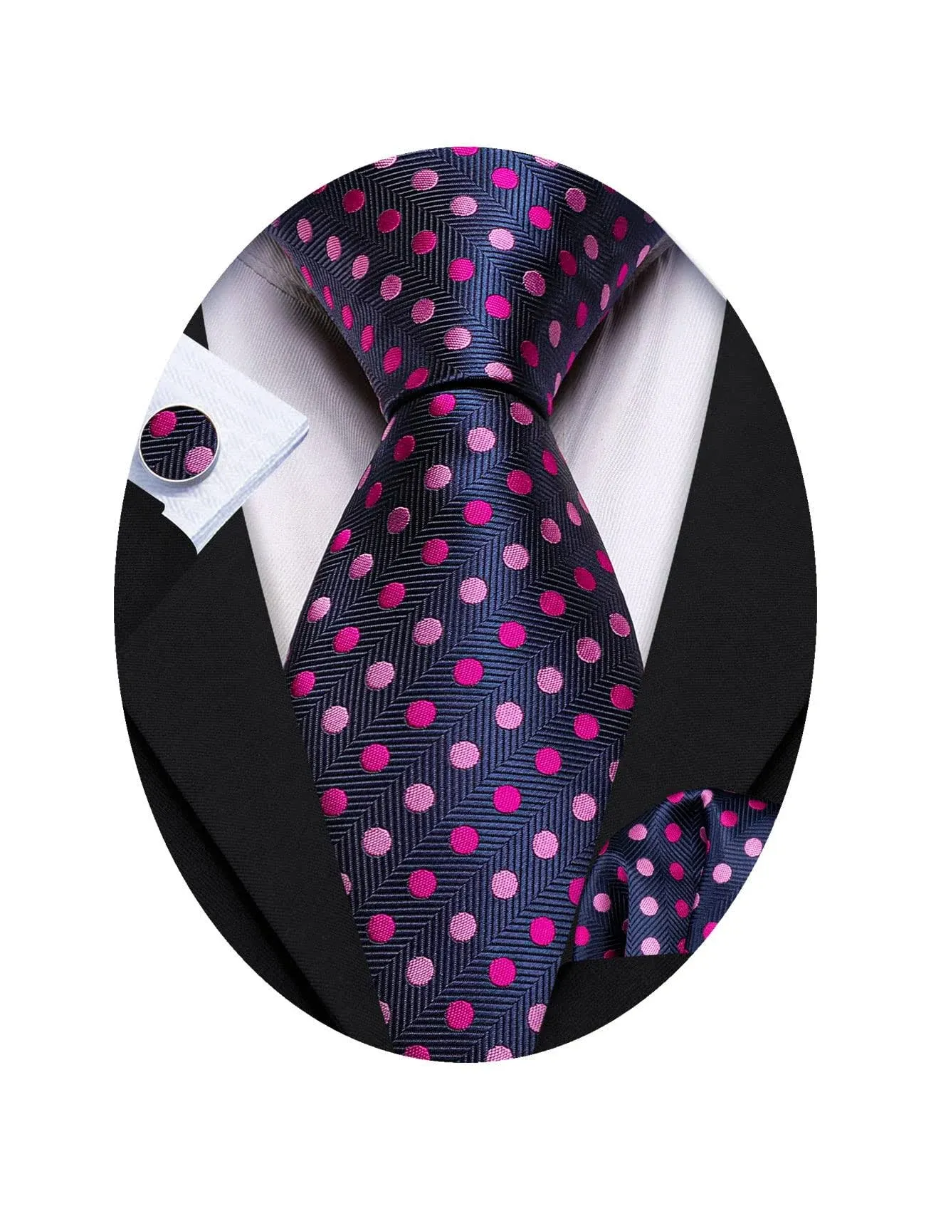 Barry.Wang Men's Tie Set Polka Dot Handkerchief Cufflinks Plaid Fashion Neckties Wedding Business