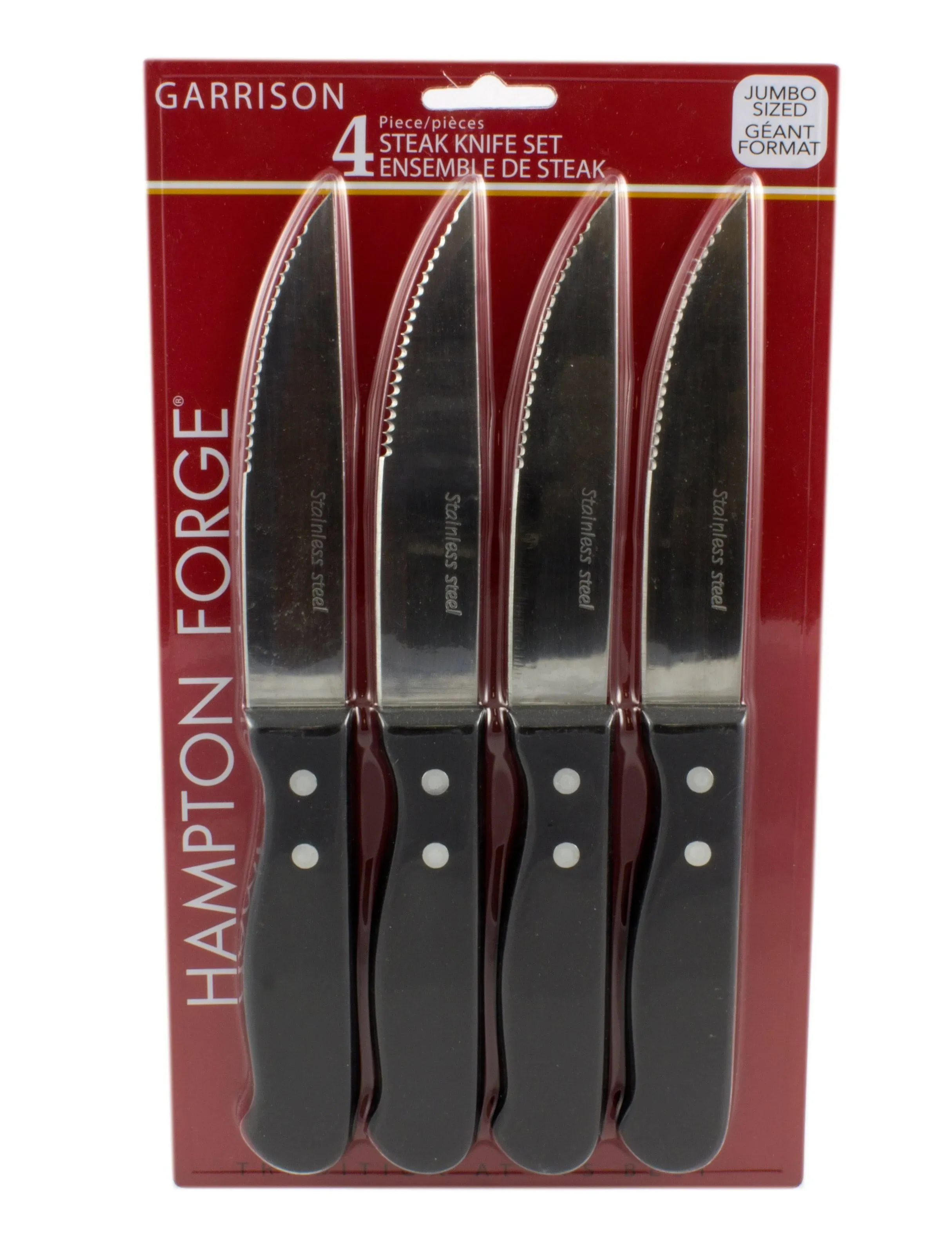 Hampton Forge Garrison – 4 Piece Jumbo Steak Knife Set, Black