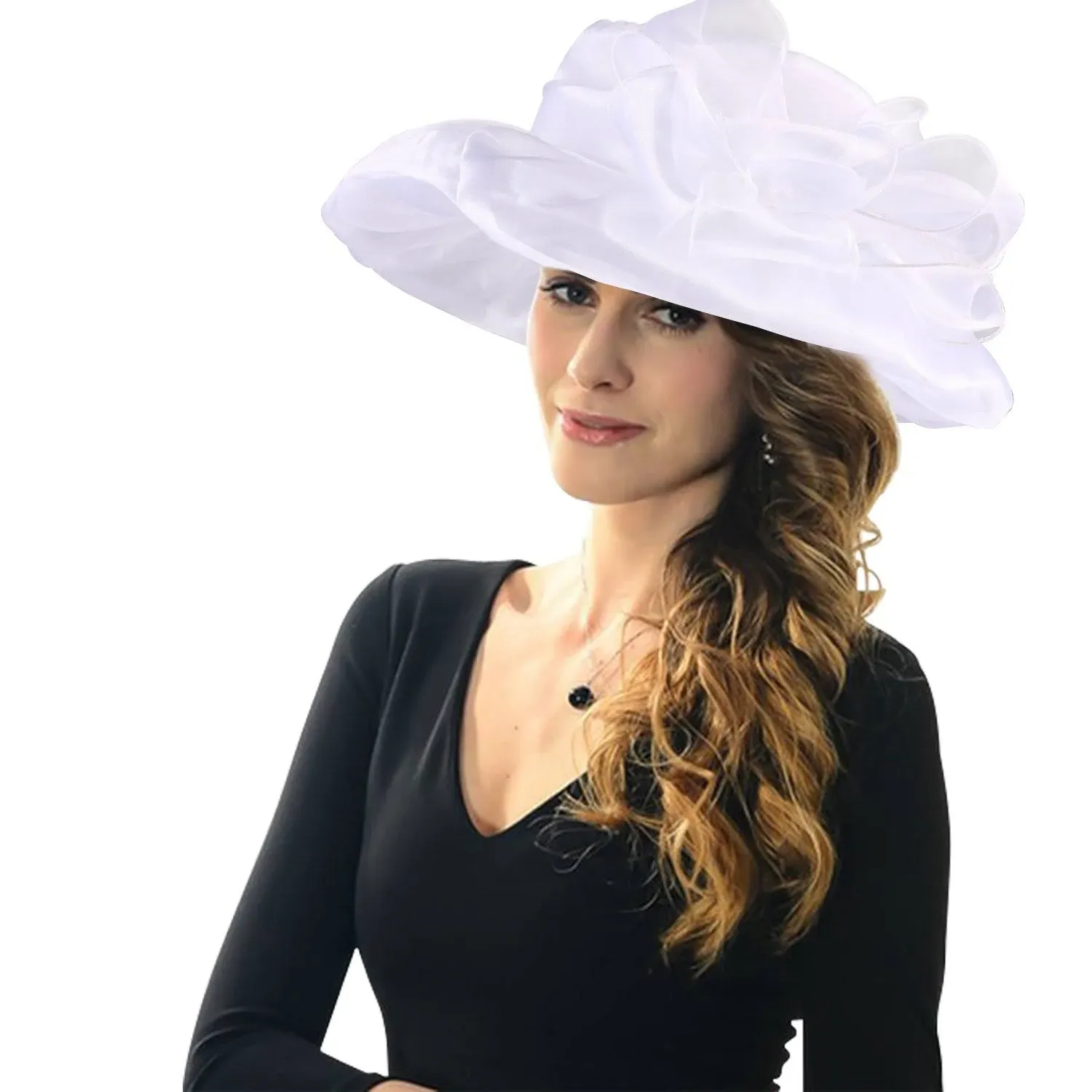 Acecharming Women's Summer Party Kentucky Derby Church Wide Brim Floral Organza ...