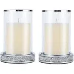 Pillar Candle Holders set of 2,Hurricane Candle Holders for Pillar Candle,Glass Candle Holder for Coffee Dining Table, Wedding, Christmas, Halloween, Home Decoration,Silver Candle Holders