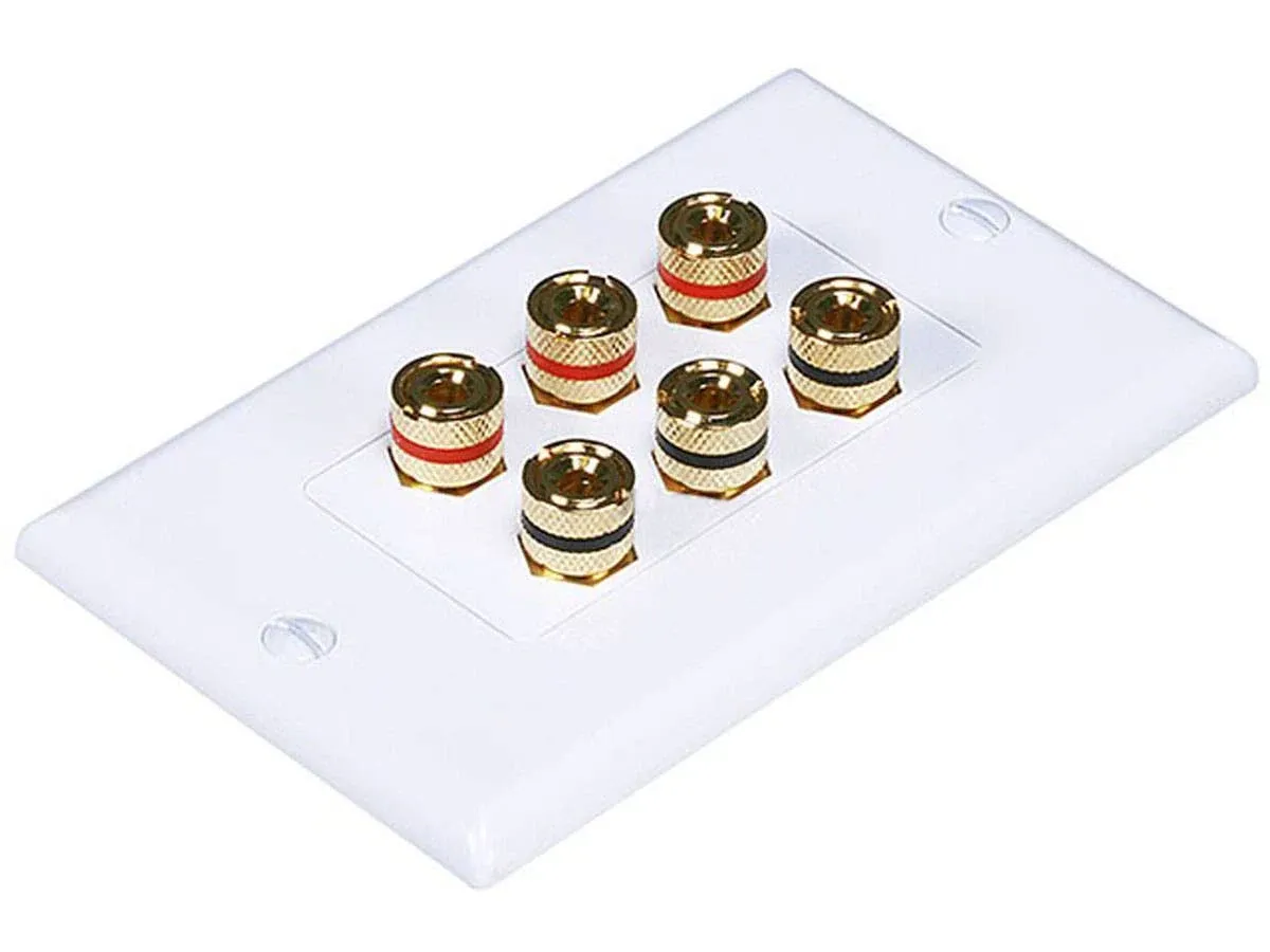 Monoprice 103539 Banana Binding Post Two-Piece Inset Wall Plate – White – Coupler Type For 5 Speakers