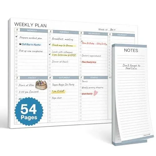 Dunwell Large Weekly Planning Pad, 8.5x11 Weekly To Do List, 54 Letter Size