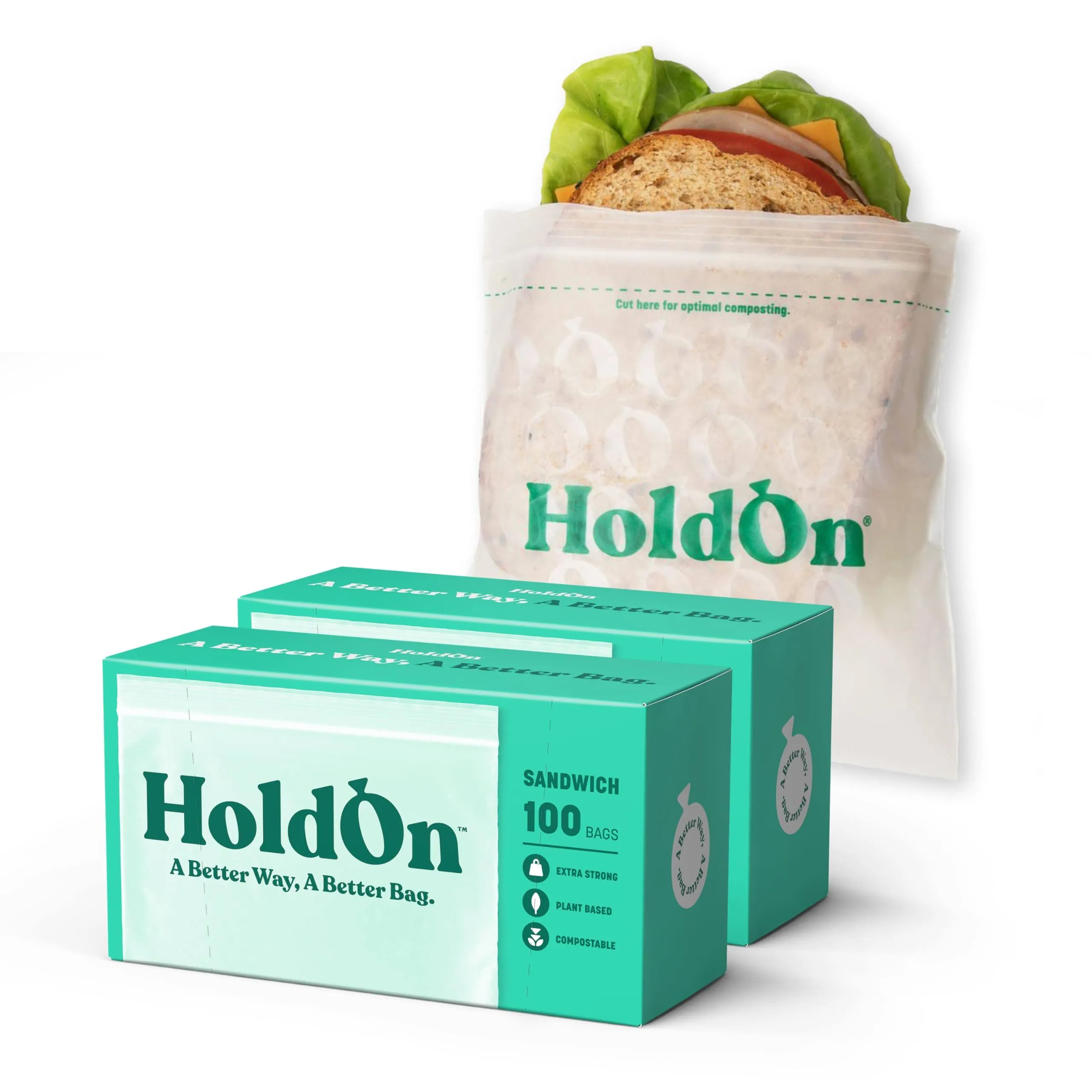 Holdon Zipseal Sandwich Bags - Plant-Based, Food-Safe, and BPA-Free Zip Seal Bags - Food Storage Bags with Secure Seal for Ho