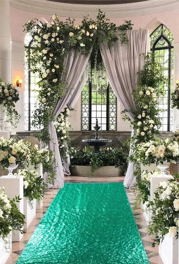 Sequin Aisle Runner for Wedding Ceremony 4FTx15FT Wedding Aisle Runner Green ...