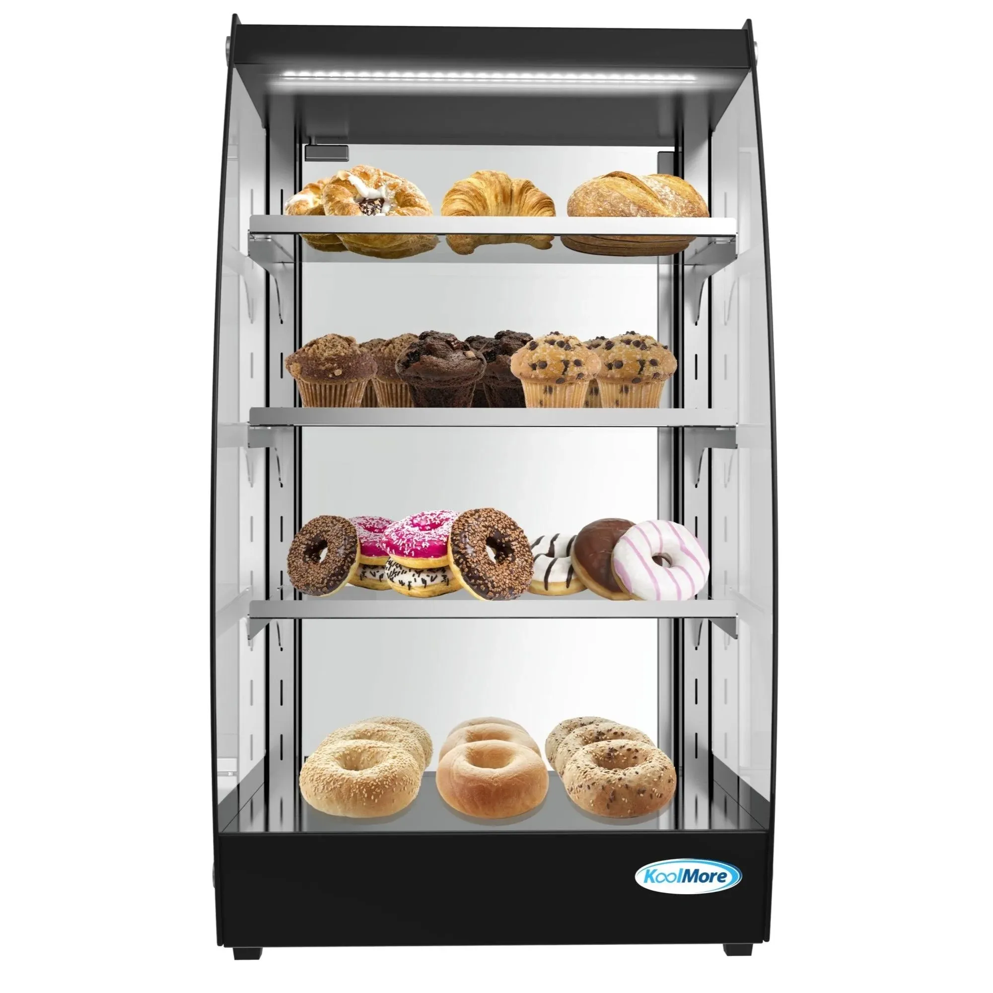 Koolmore 4-Tier LED Glass/Stainles<wbr/>s Steel Bakery Display Pastry Case in Black