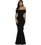 Betsy & Adam Womens Crepe Off-The-Shoulder Evening Dress