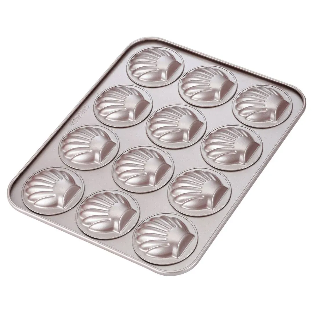 CHEFMADE Madeleine Mold Cake Pan, 12-Cavity Non-Stick Scallop Madeline Bakeware for Oven Baking (Champagne Gold)