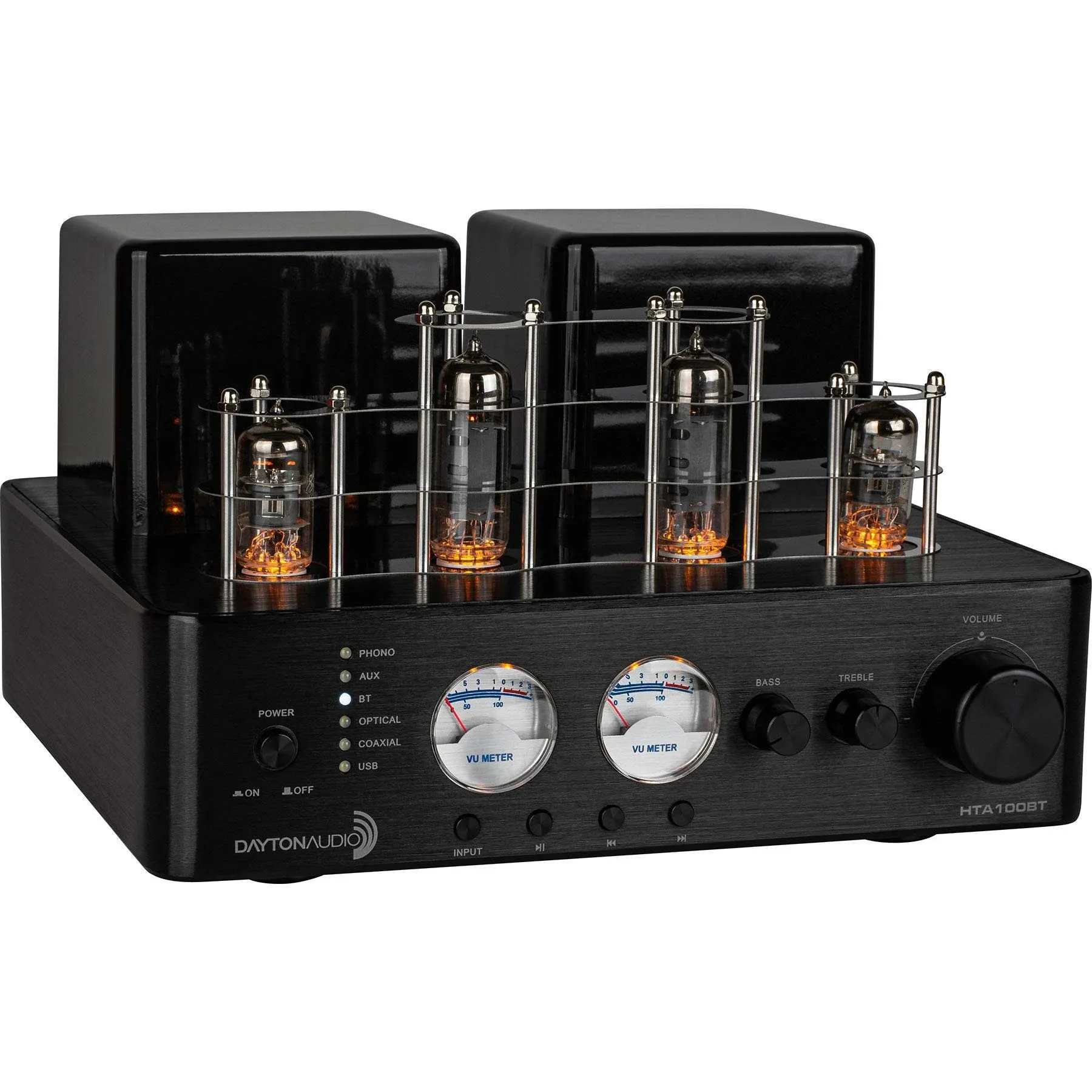 Dayton Audio HTA100BT Hybrid Stereo Tube Amplifier with Bluetooth USB Aux Phono in Sub Out 100W