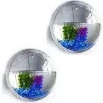 GREENWISH 2Pack 5.9'' Wall Mounted Clear Acrylic Round Fish Tank Flower Pot Vase ...