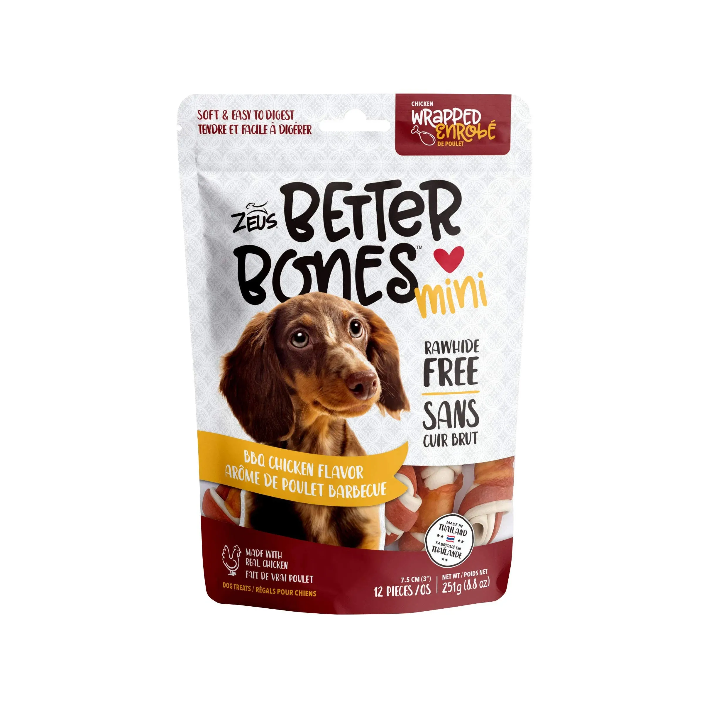 ZEUS BETTER BONES - BBQ CHICKEN FLAVOR - CHICKEN-WRAPPE<wbr/>D MINI BONES - 12 PACK