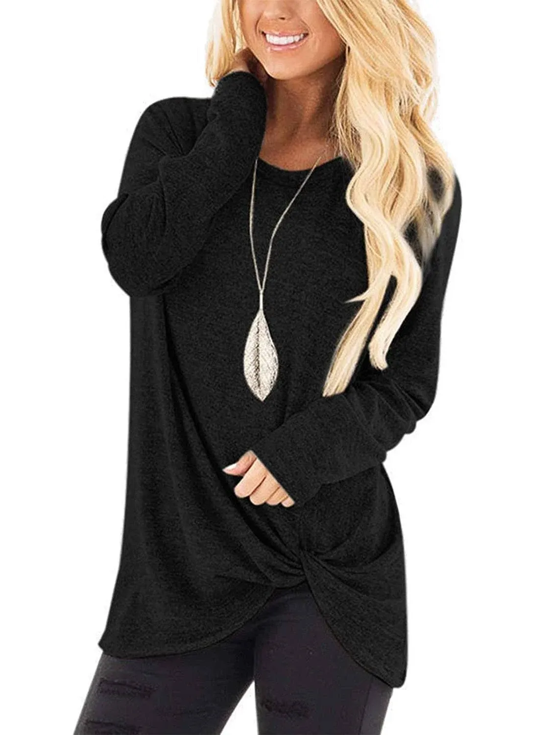 Womens Long Sleeve Tunic Top Casual Crew Neck Basic T-Shirt Blouse Loose Fit Tee