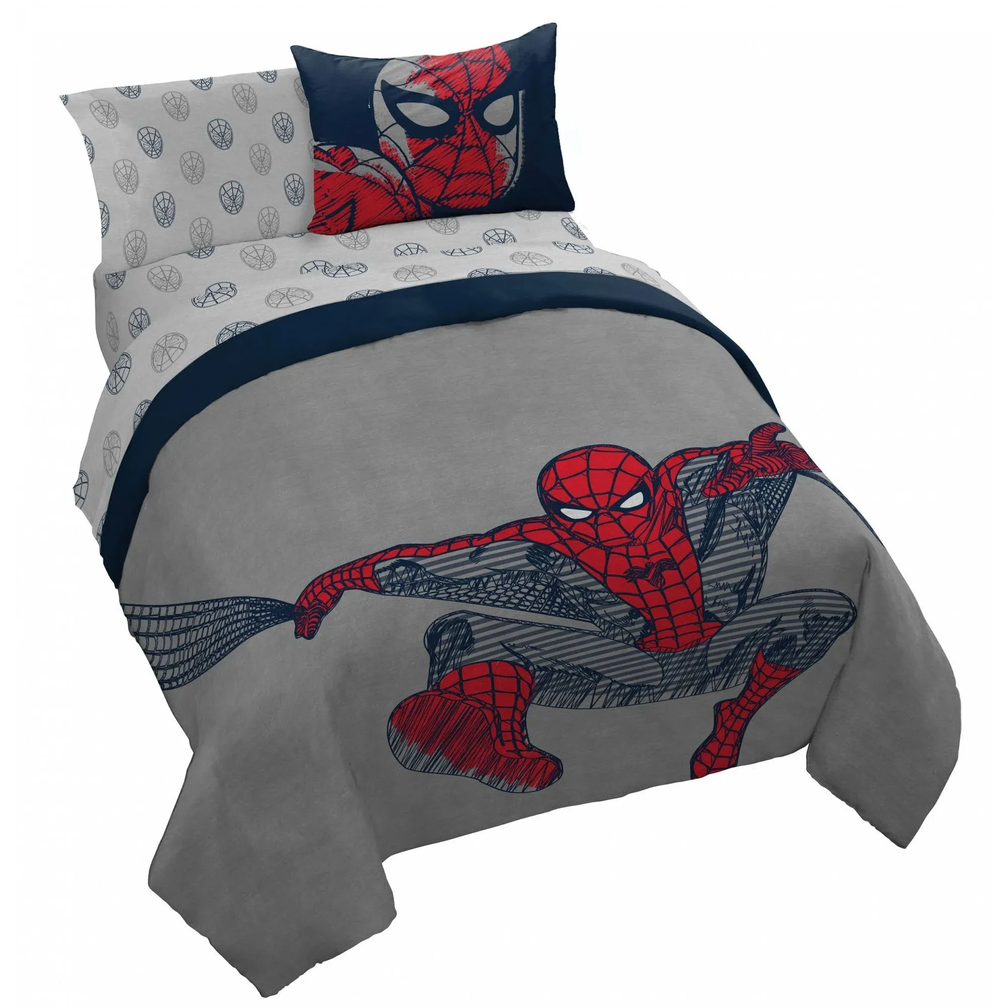 Spider-Man &#034;Web Stripe&#034; Kids Organic Cotton Bed Set-T872916090<wbr/>, AB0BLHX1TDL2