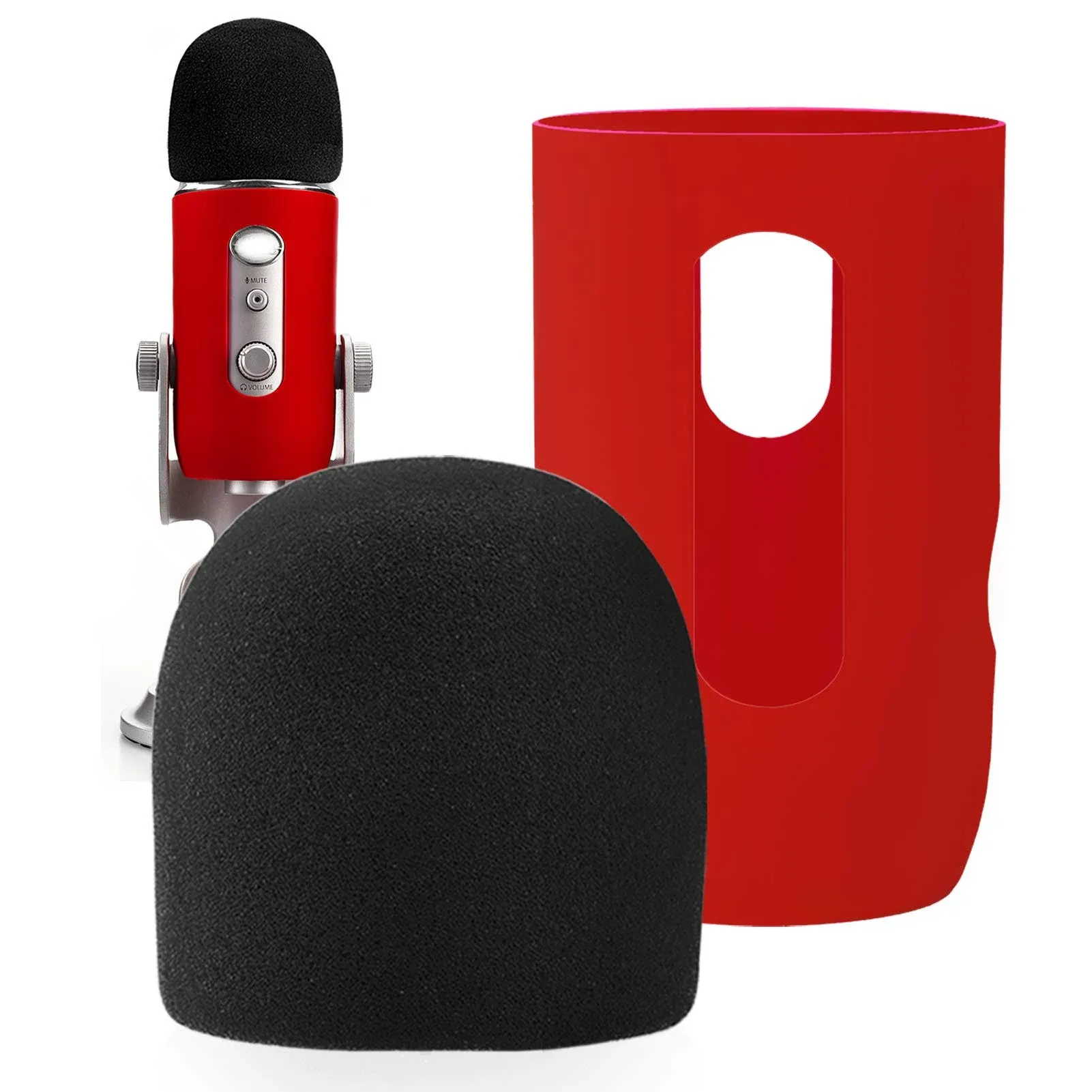 YOUSHARES Microphone Windscreen Foam - Mic Cover Pop Filter Windshield &Protector for Blue Yeti, Yeti Pro Condenser Microphones (Red)