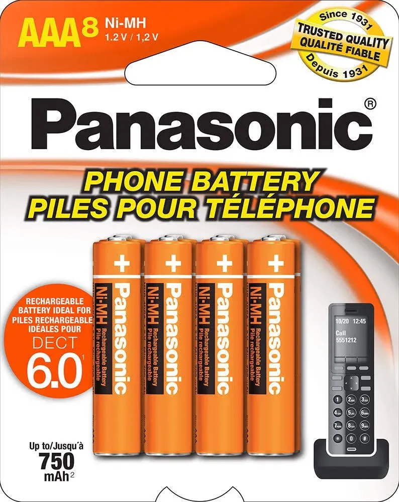 Panasonic Genuine HHR-4DPA/8BA AAA NiMH Rechargeable Batteries for DECT Cordless Phones, 8 Pack