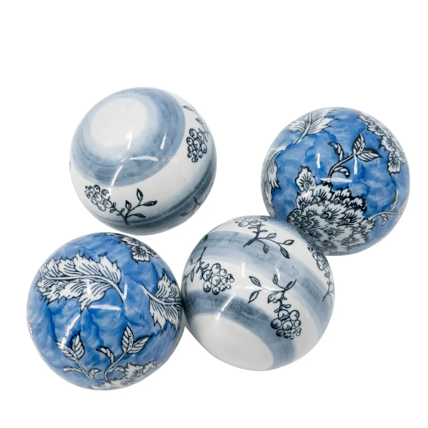 4-Piece Floral Pattern Decorative Ball Set, Blue