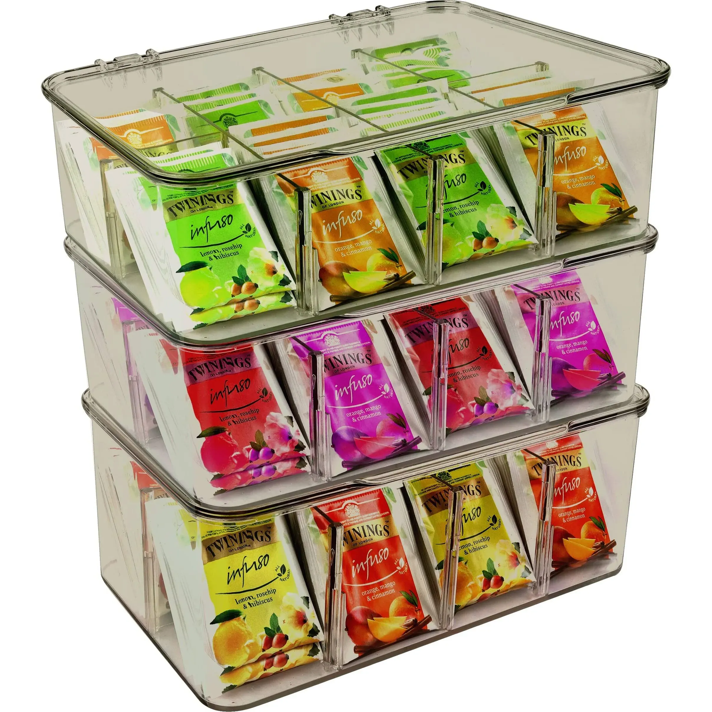 Tea Bag Organizer Stackable Storage with Top Lid and 8 Partitions Utopia Home