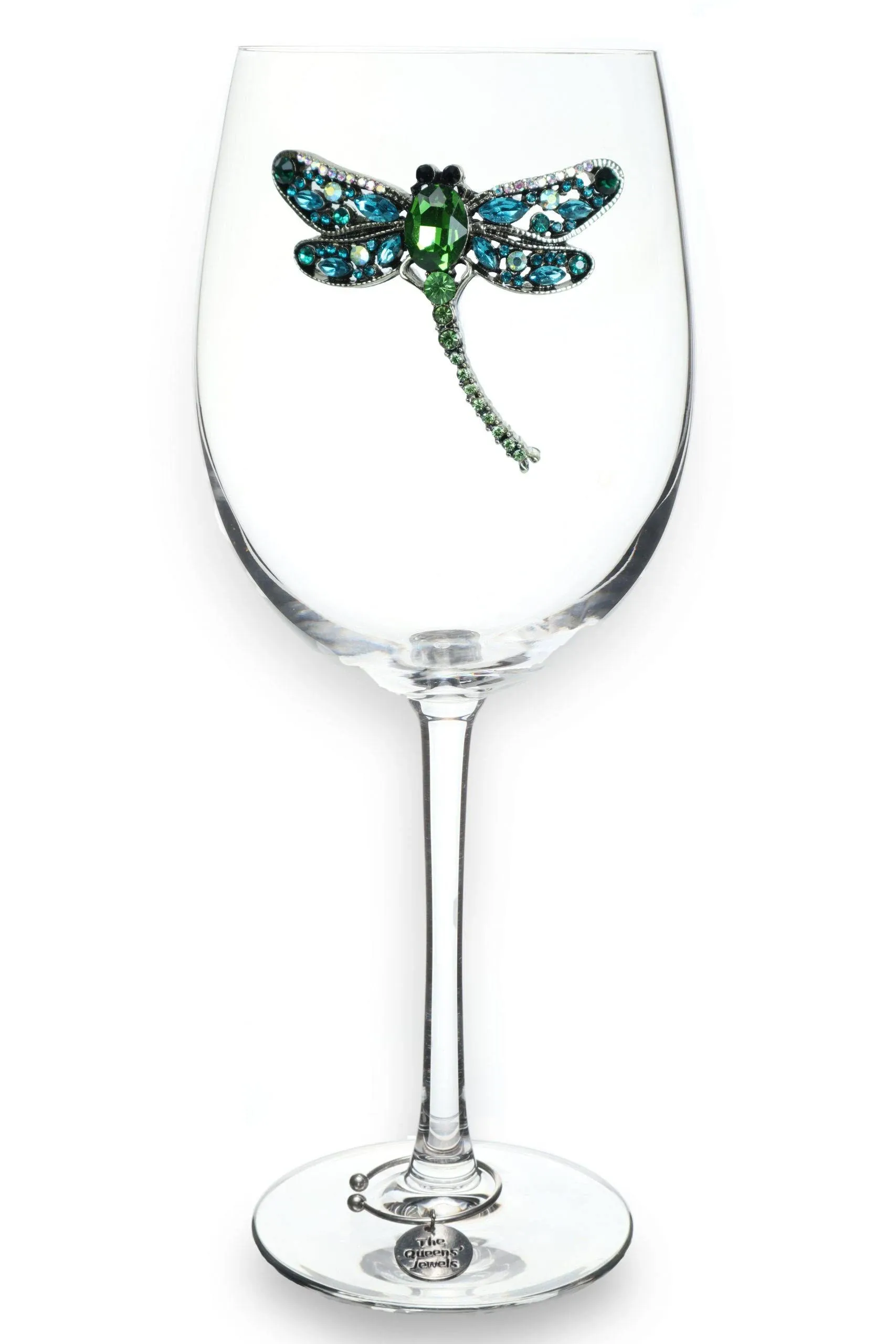 "The Queens' Jewels : Dragonfly Jeweled Stemmed Wineglass"