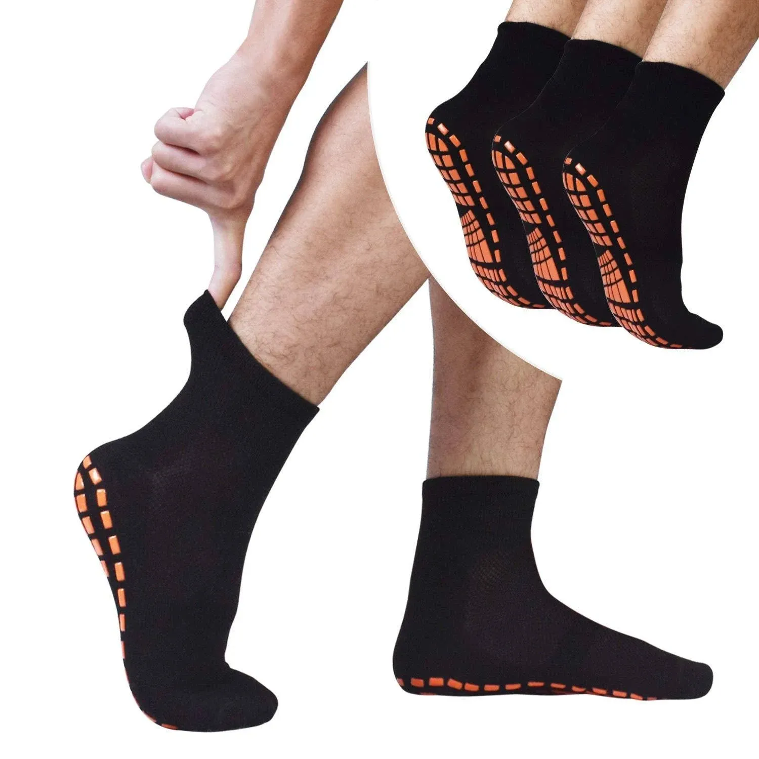 GRPSKCOS Non Slip Socks for Men House Socks with Grips 3 Pairs Anti-Skid Yoga Pilates Tile Wood Floors Hospital Slipper Socks