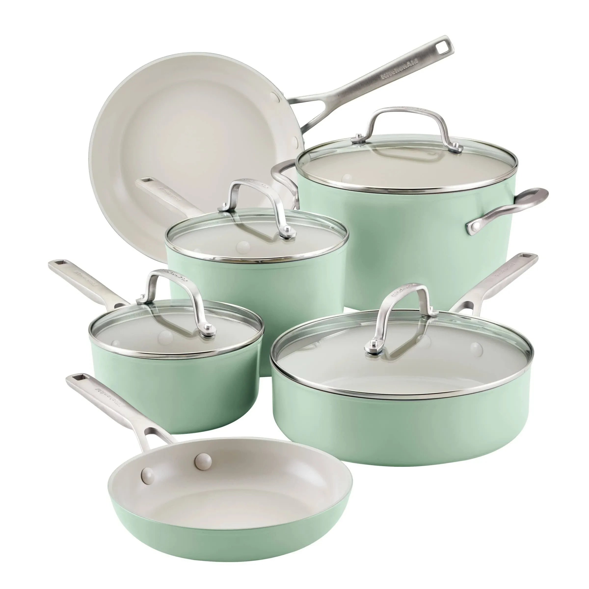 KitchenAid Hard Anodized Ceramic Nonstick 10-Piece Cookware Set - Pistachio