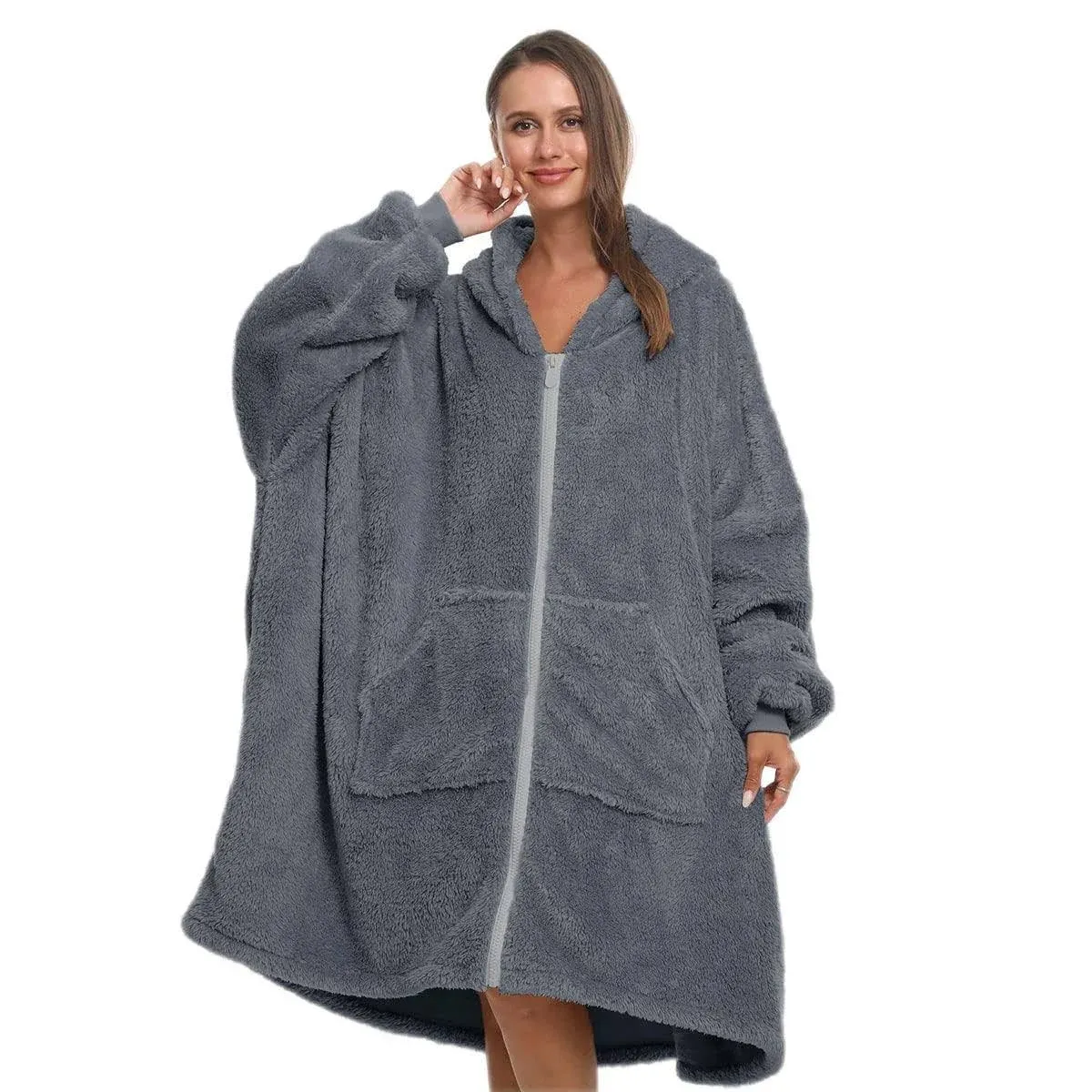 Cozy Sherpa Wearable Snuggle Blanket Hoodie with Zipper for Adults Women Men 