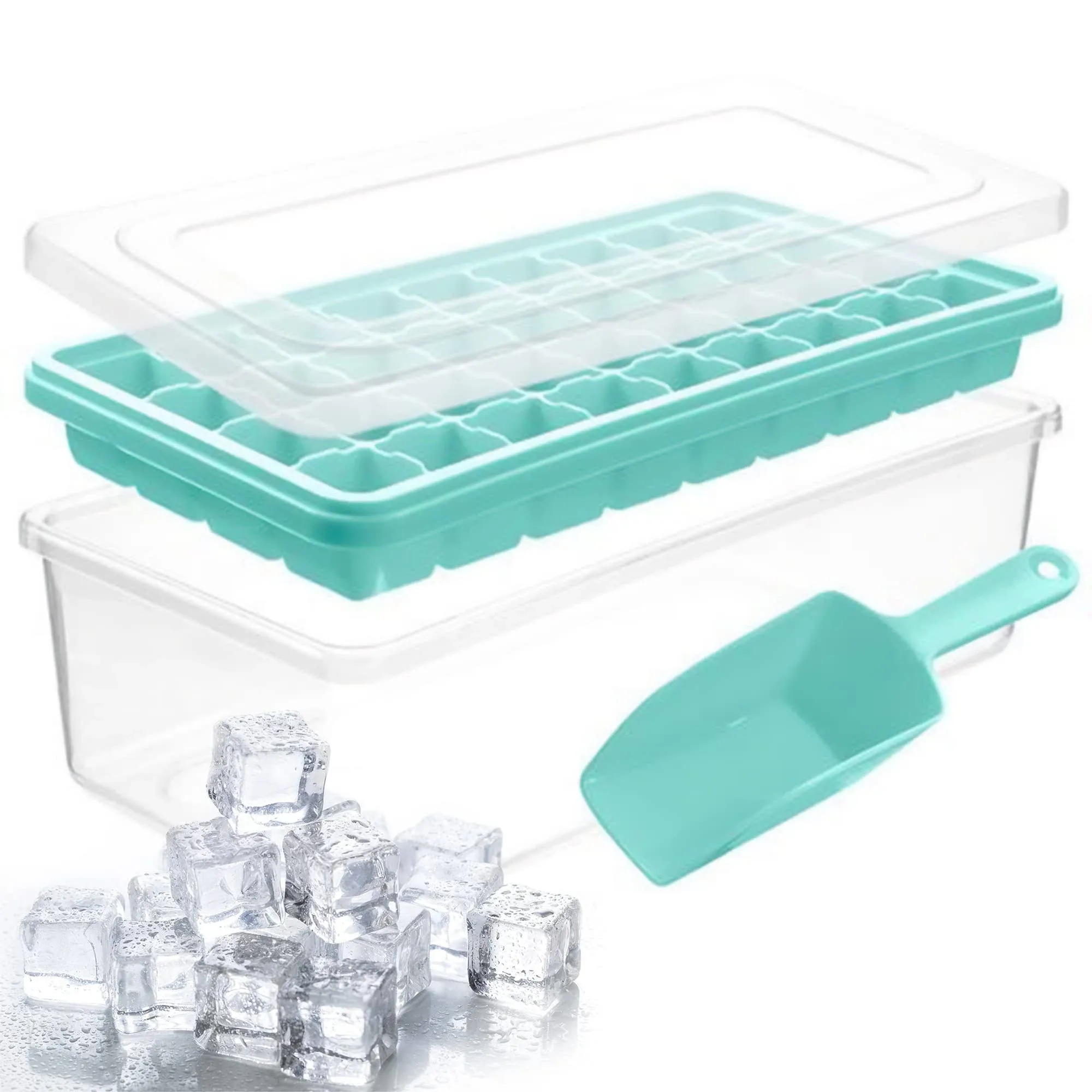 Yoove Ice Cube Tray with Lid & Bin | BPA Free Silicone Ice Cube Tray with Lid ...