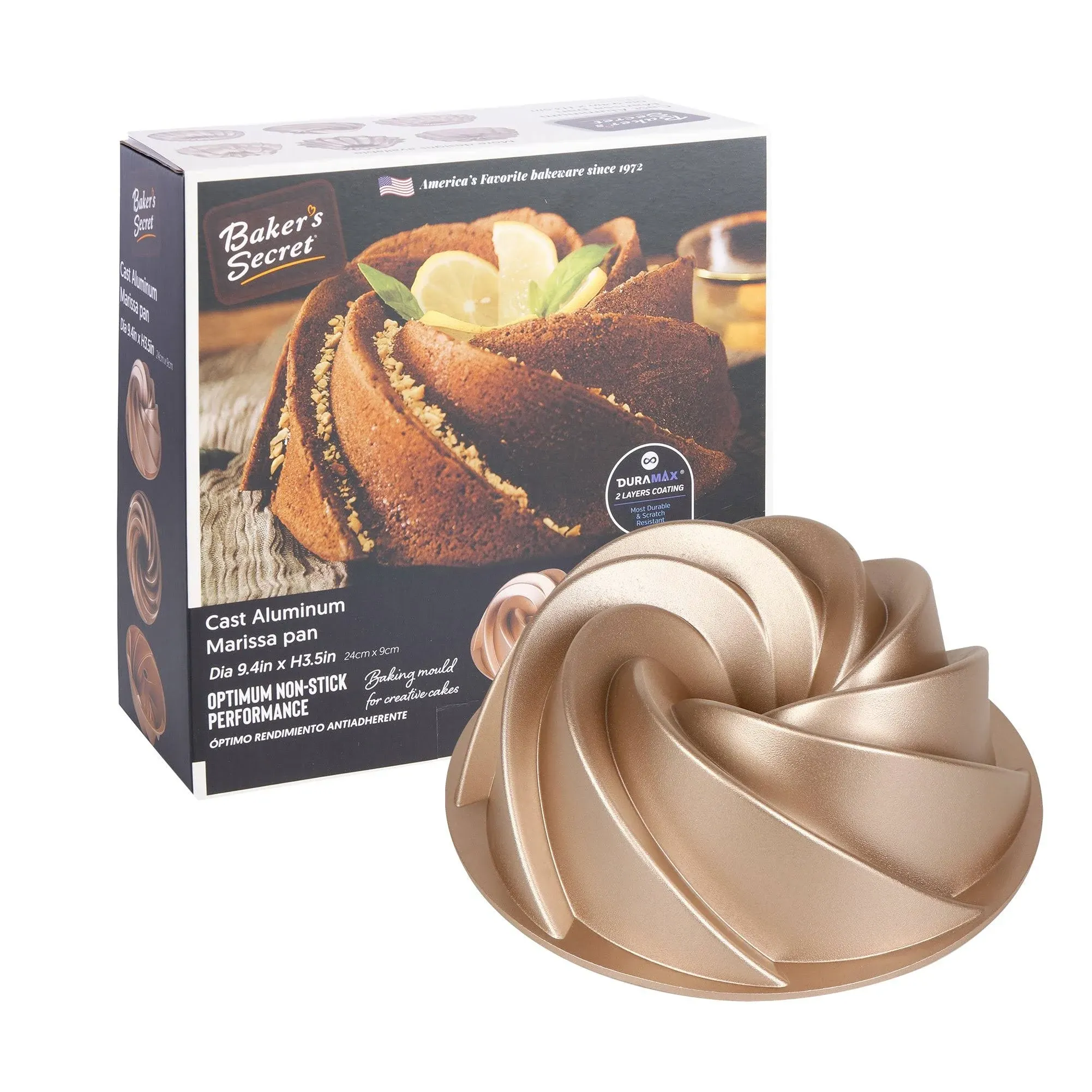 Baker's Secret Nonstick Fluted Cake Pans, Perfect for Fluted Cakes, Die Cast Aluminum Cake Pans, 2 Layers Non-stick Coating For Easy Release, Cake Pan - Cast Aluminum Collection (Marissa)