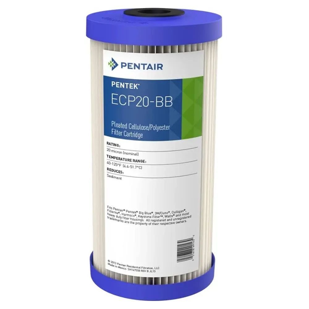 PENTAIR/PENTEK Filter Cartridge: Pleated, 20 gpm, 20 micron, 9 3/4 in Overall Ht, 125°F Max Temp