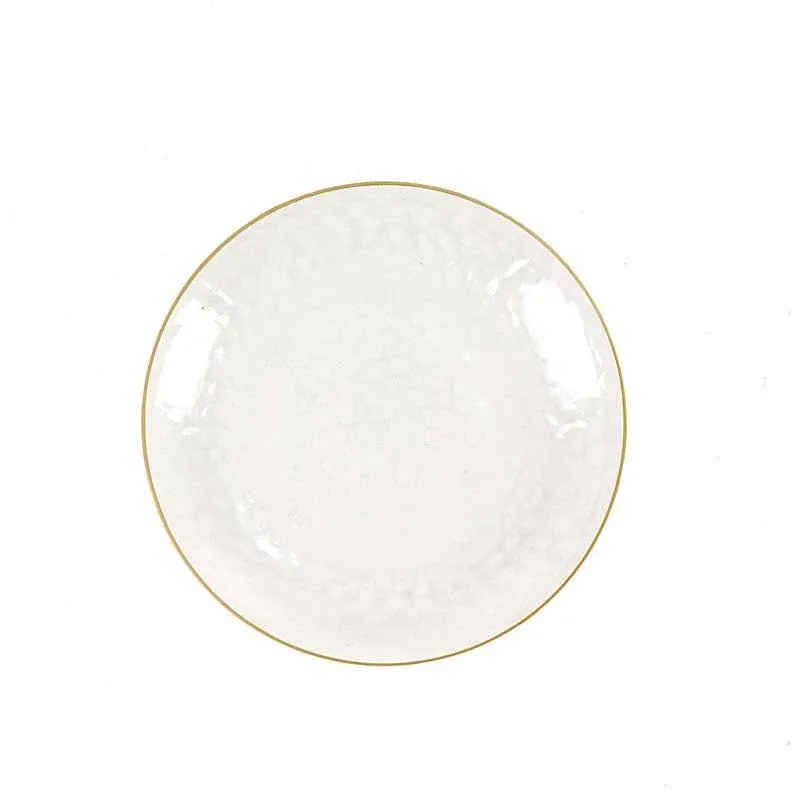 Balsacircle 10 Clear Round Hammered Disposable Salad Dinner Plastic Plates Gold Trim Party Tableware Decorations