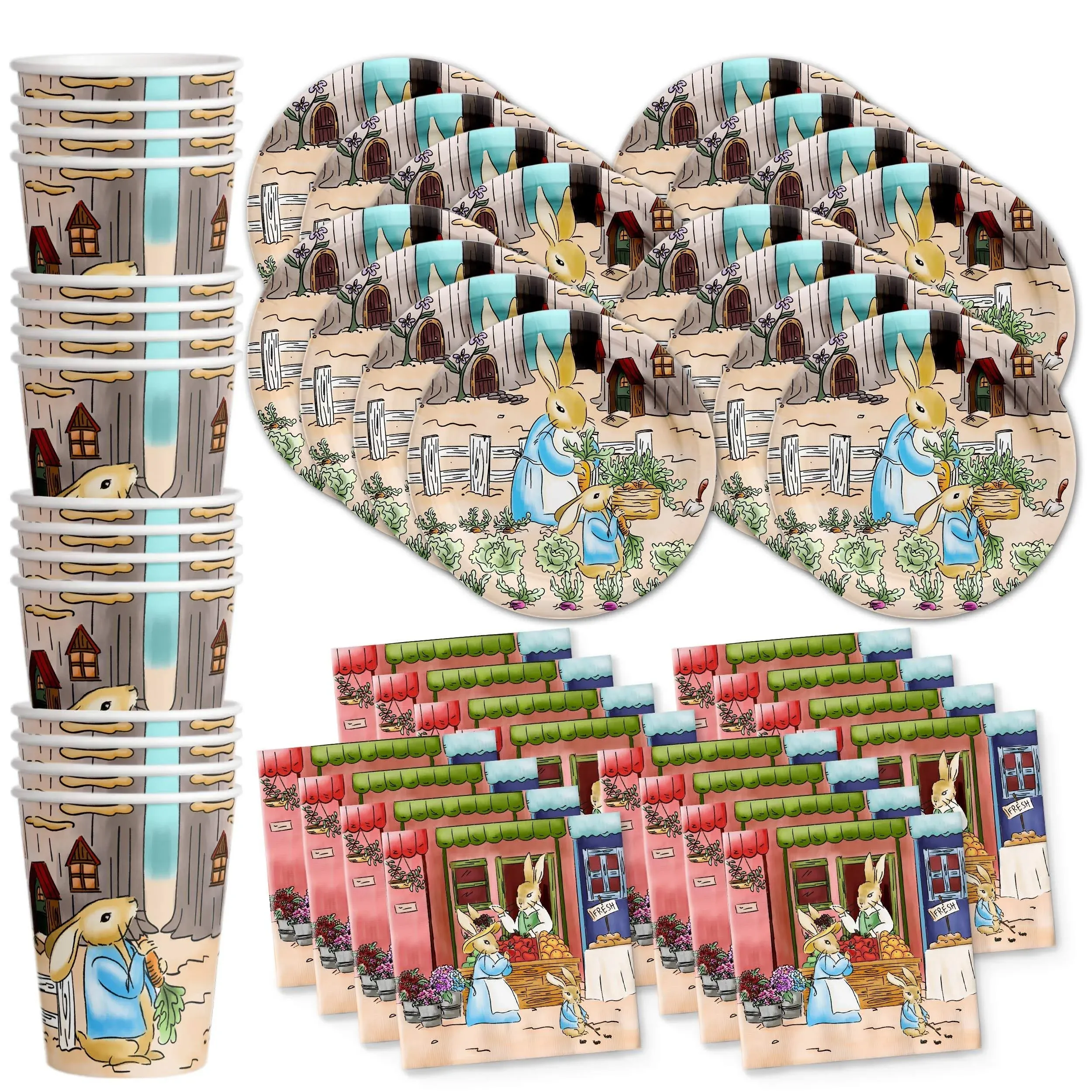 Peter Rabbit Birthday Party Supplies Set Plates Napkins Cups Tableware Kit for 16