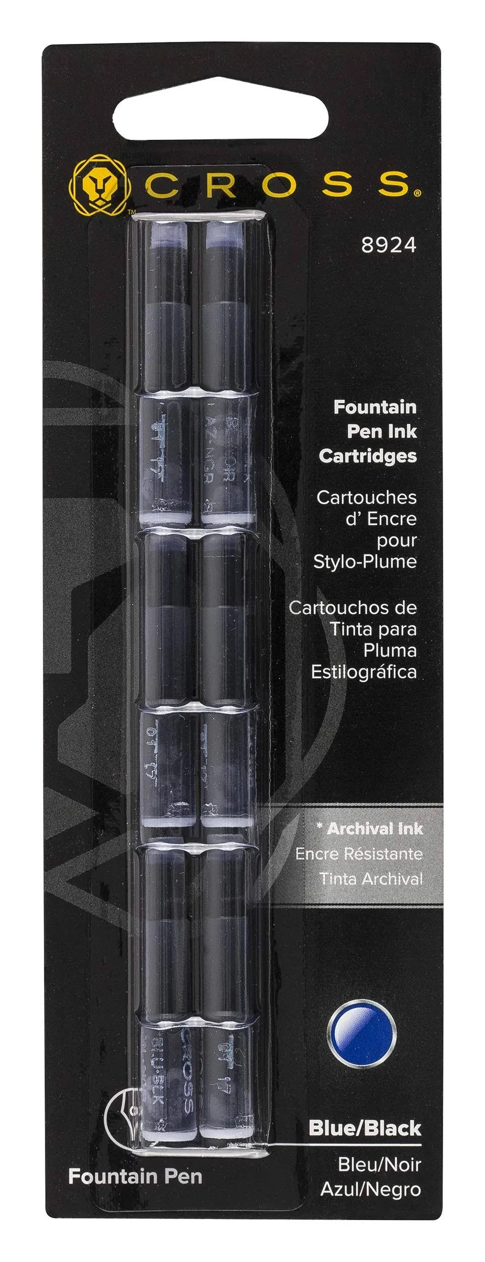 Fountain Pen Ink Cartridge - Blue/Black, 6 per card (8924)