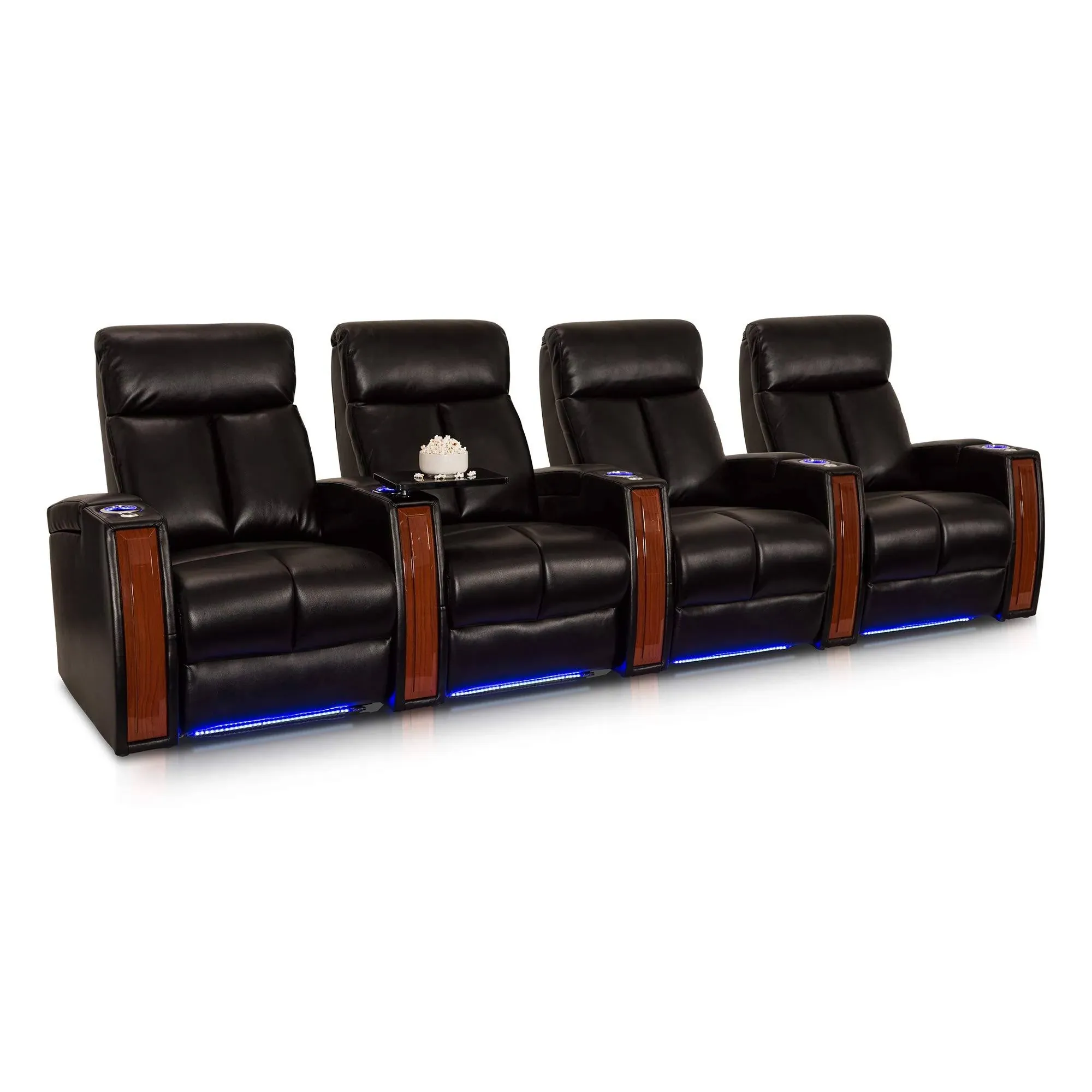 Seatcraft Seville Home Theater Seating : Black Leather Gel, Row of 4, Power Recline