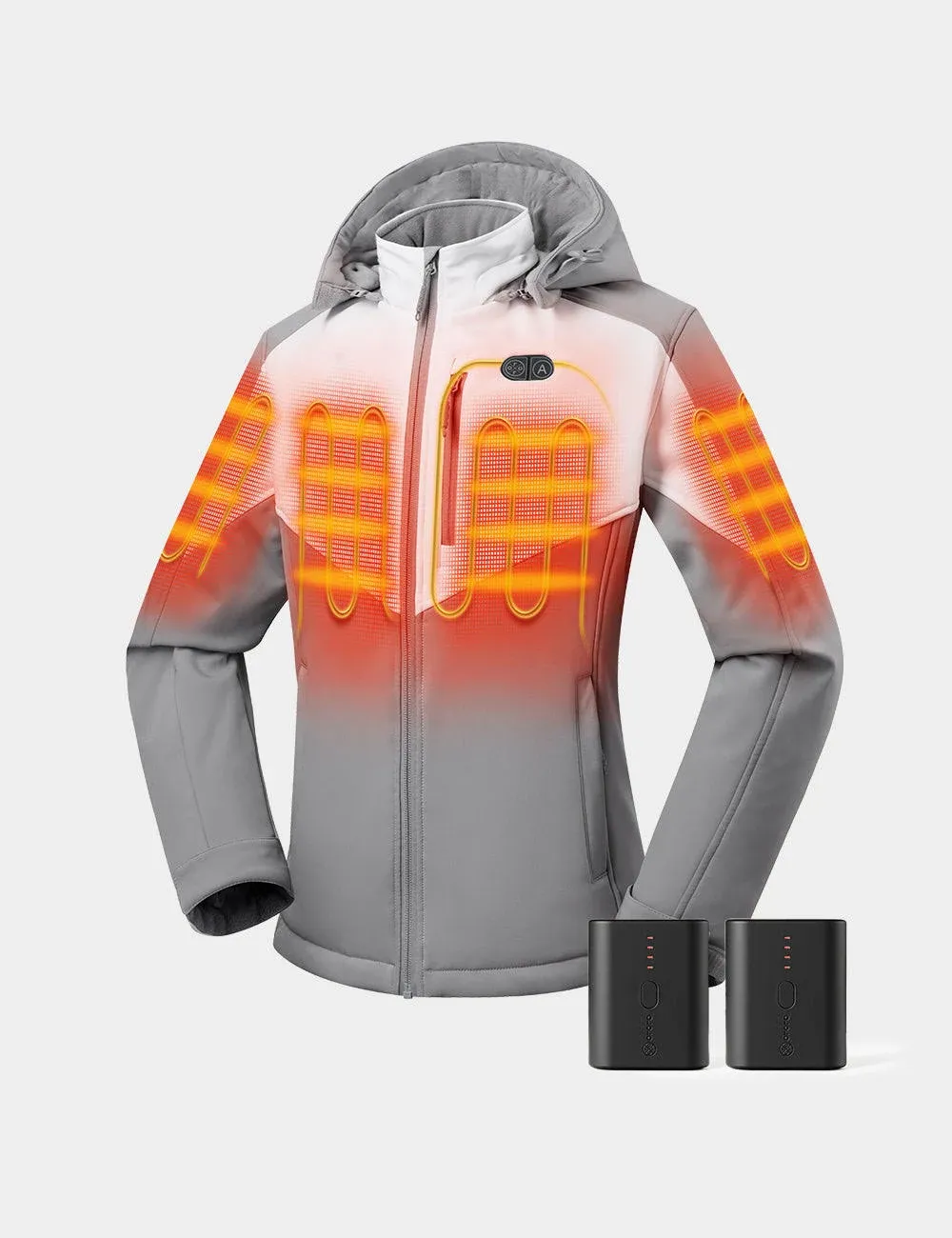 ORORO Women's 5 Heat Zones Dual Control Heated Jacket, Up to 20 Hours of Warmth, Heated Coat wiht Battery