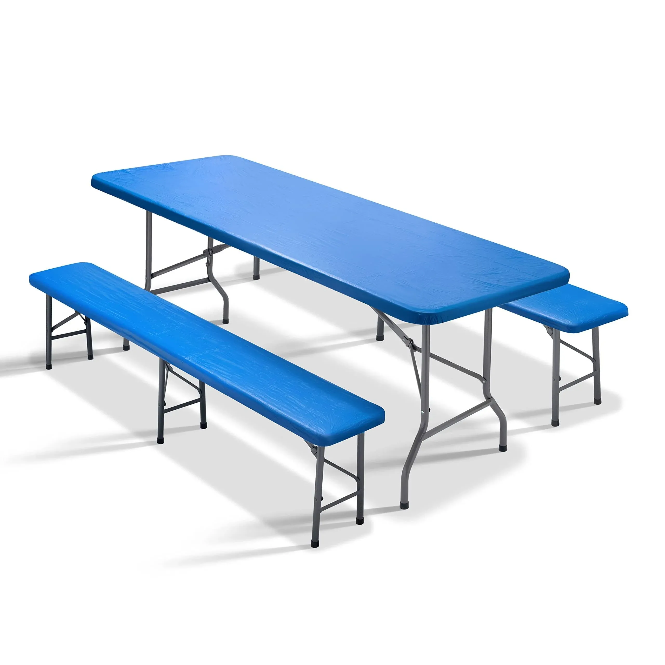 Sorfey Picnic Table Cover with Bench Covers -Fitted with Elastic, Vinyl with Flannel Back, Fits for Table 30"x 72" Rectangle,Water Proof, Solid Blue