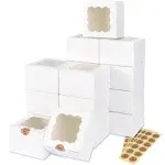 Moretoes 50pcs 4x4x2.5 Inches White Bakery Boxes with Window 