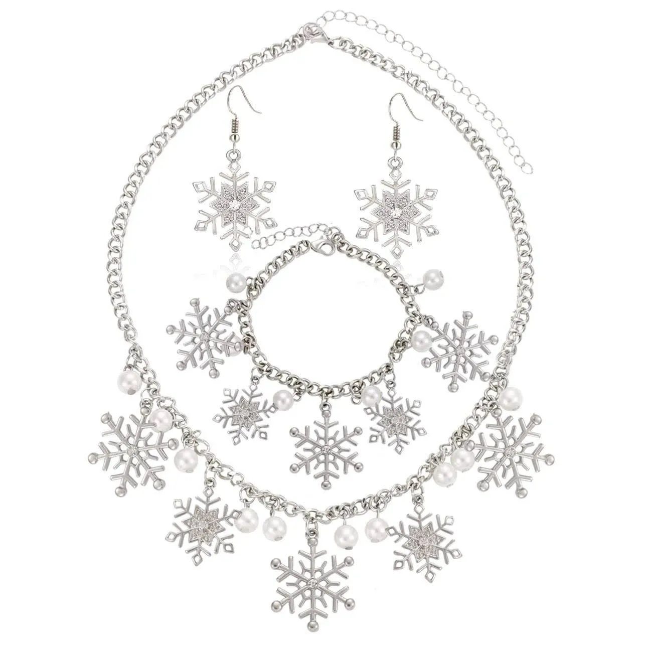 YINL Christmas Snowflake Necklace Bracelet Earrings Snowflake Charm Link Bracelet ...