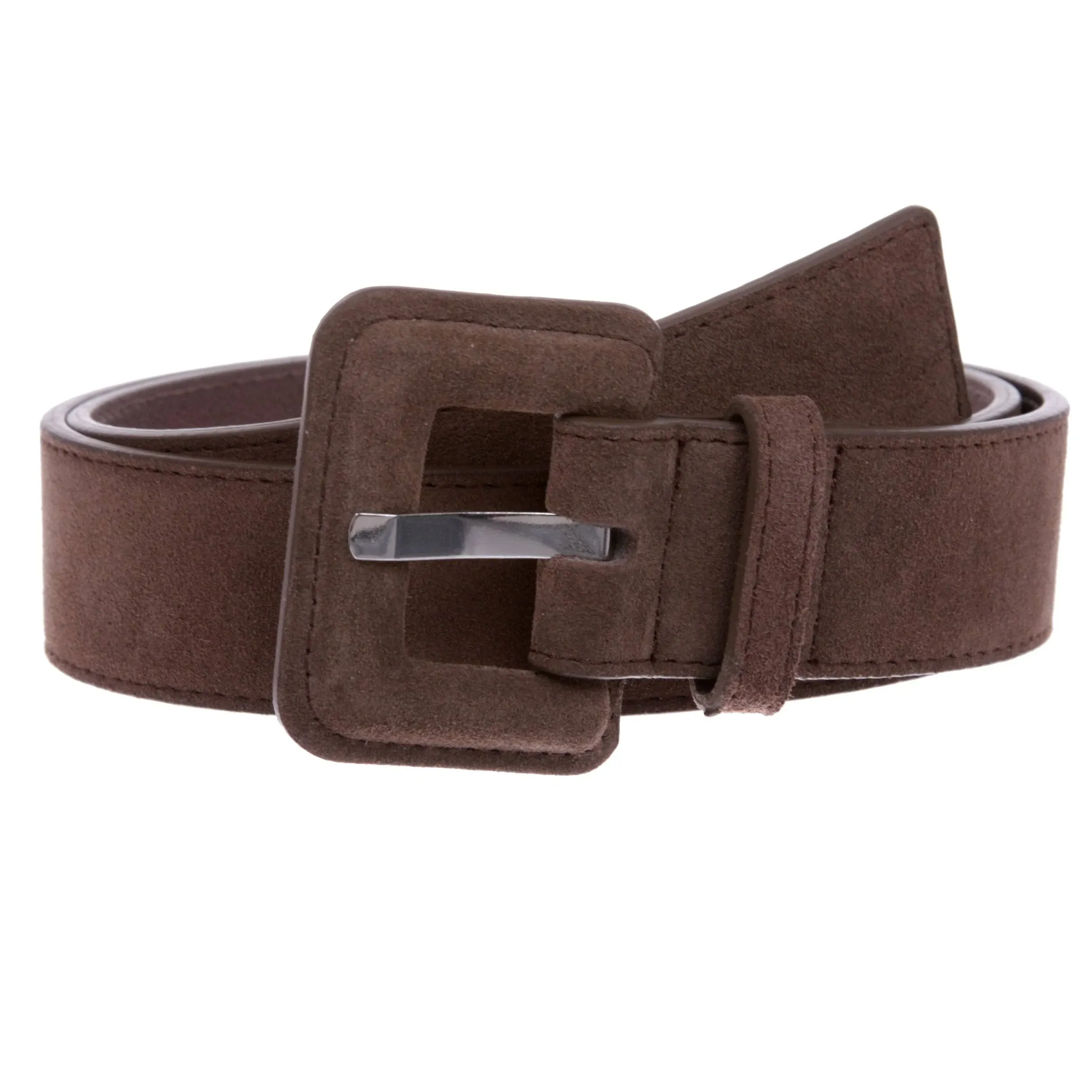 1 1/2" inch Stitching-Edged Suede Leather Belt Brown / M/L - 36