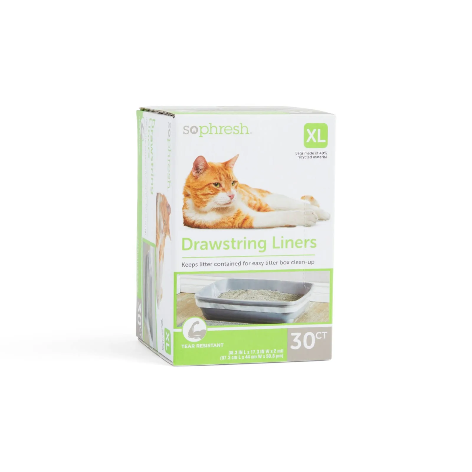 So Phresh Drawstring Cat Litter Box Liners, 38.3" L x 17.3" W, Count of 30