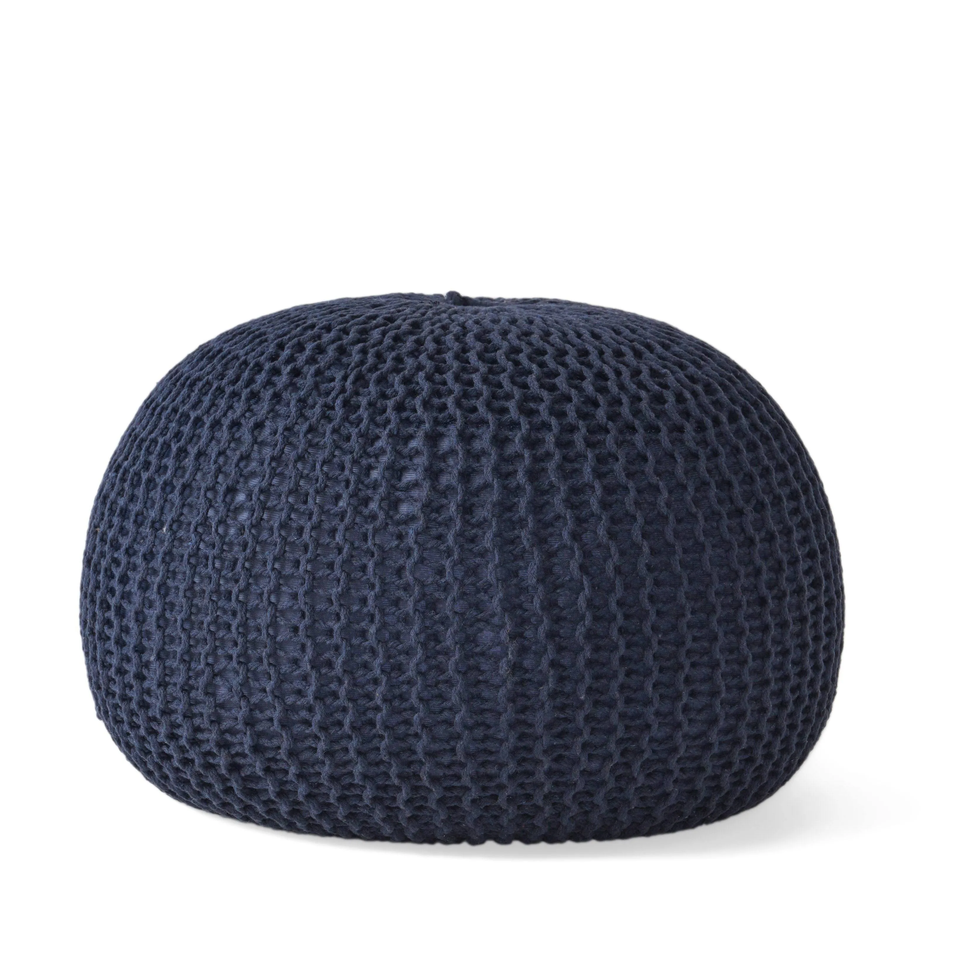 Christopher Knight Home Belle Knitted Cotton Pouf, Dark Blue Small, 